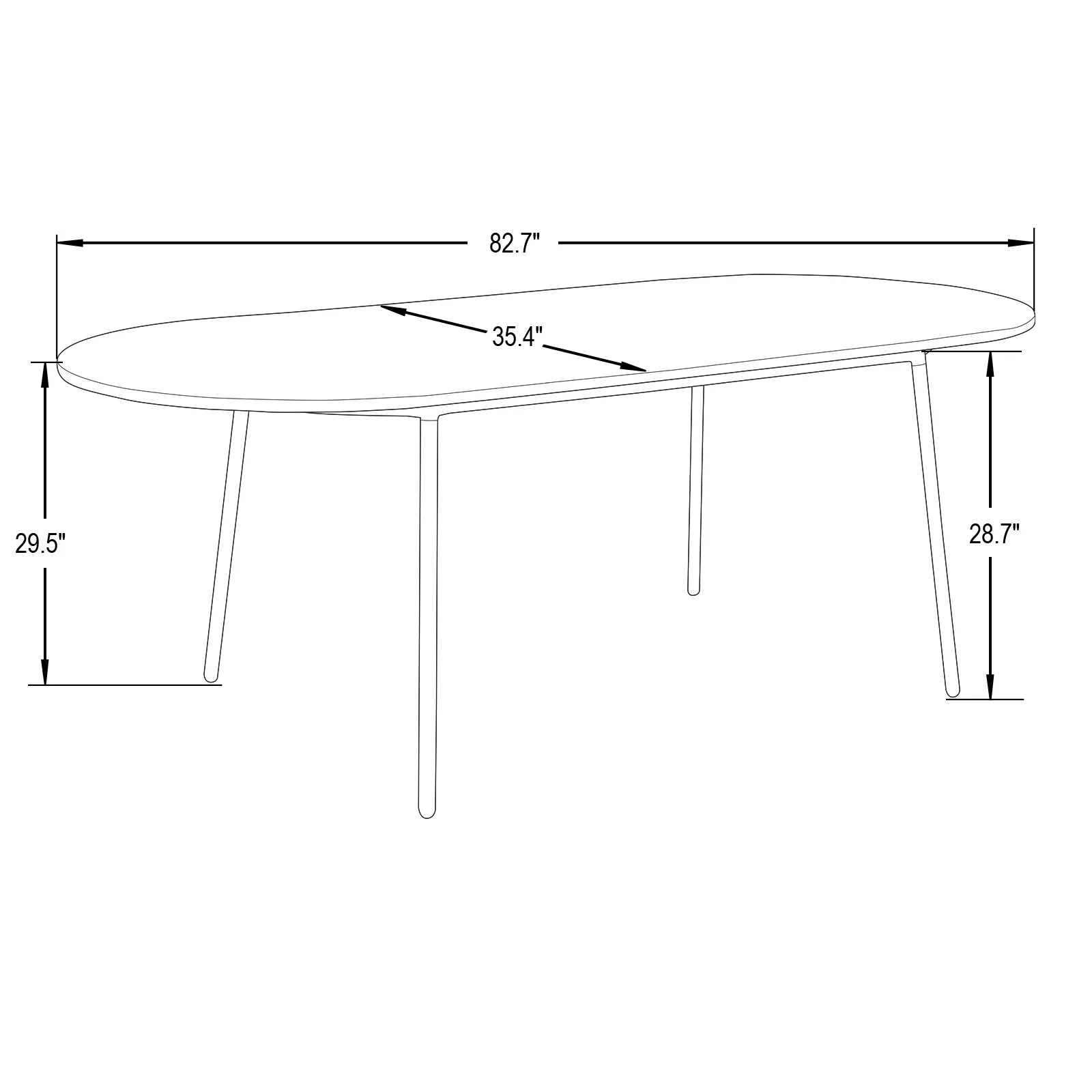 Tule Modern 83" Oval Dining Table with MDF Top and Black Steel Legs in Natural Wood