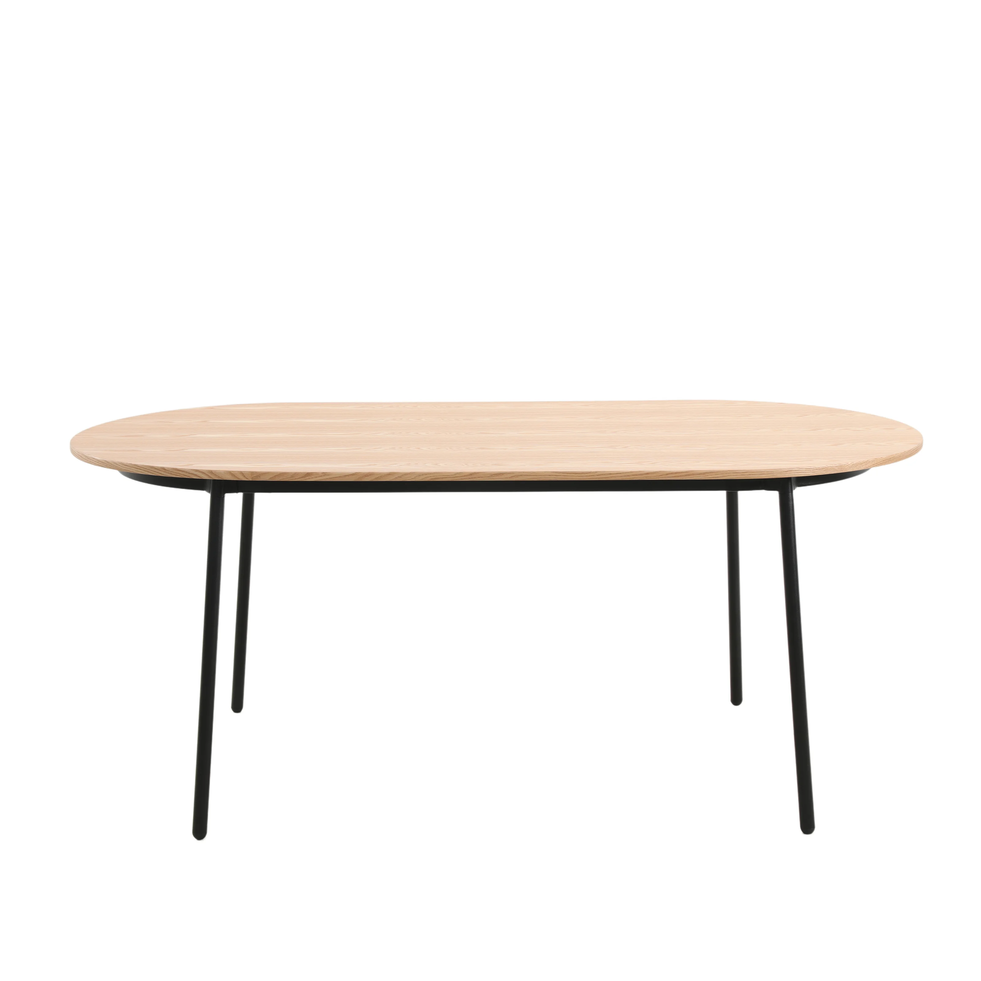 Tule Modern 83" Oval Dining Table with MDF Top and Black Steel Legs in Natural Wood