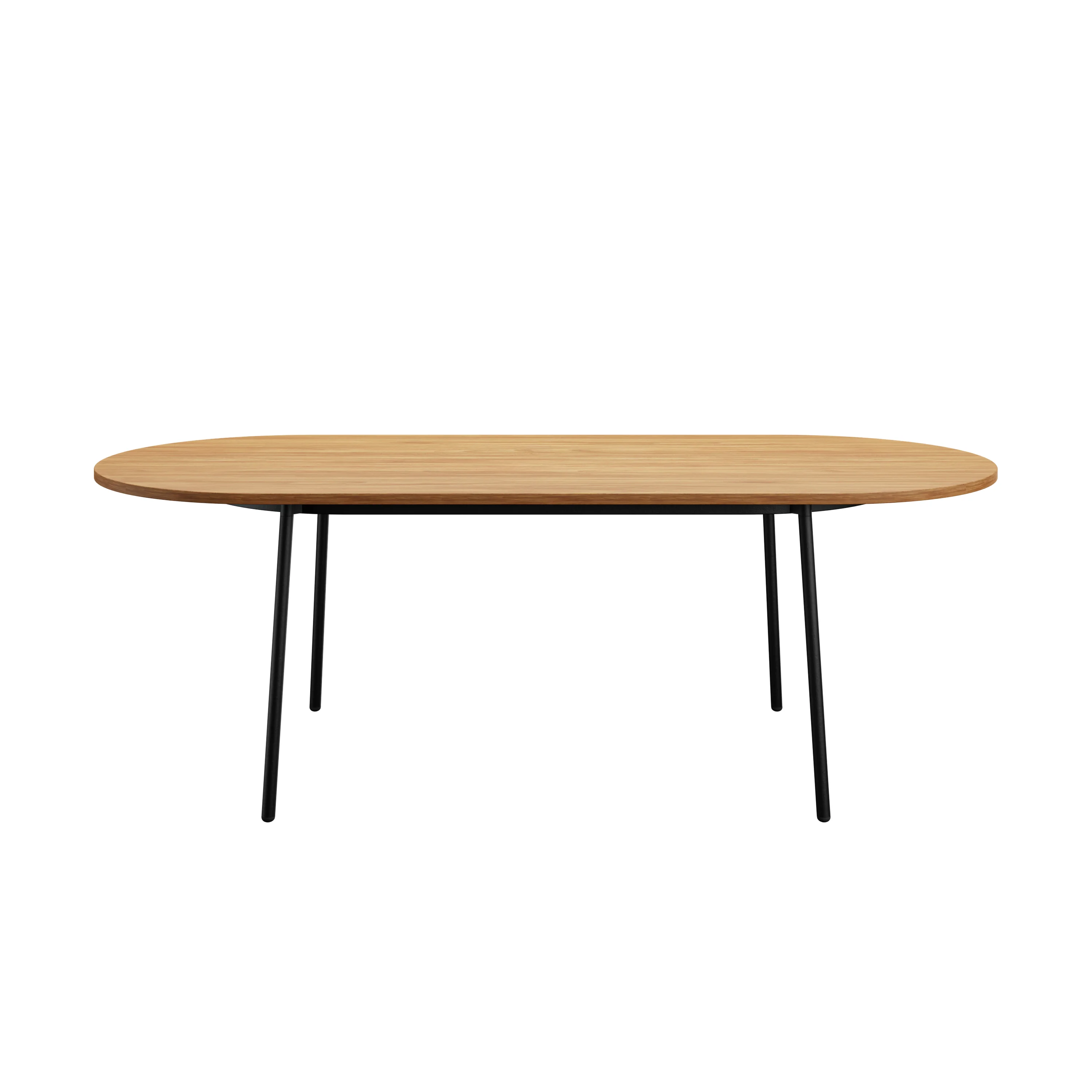 Tule Modern 83" Oval Dining Table with MDF Top and Black Steel Legs in Natural Wood
