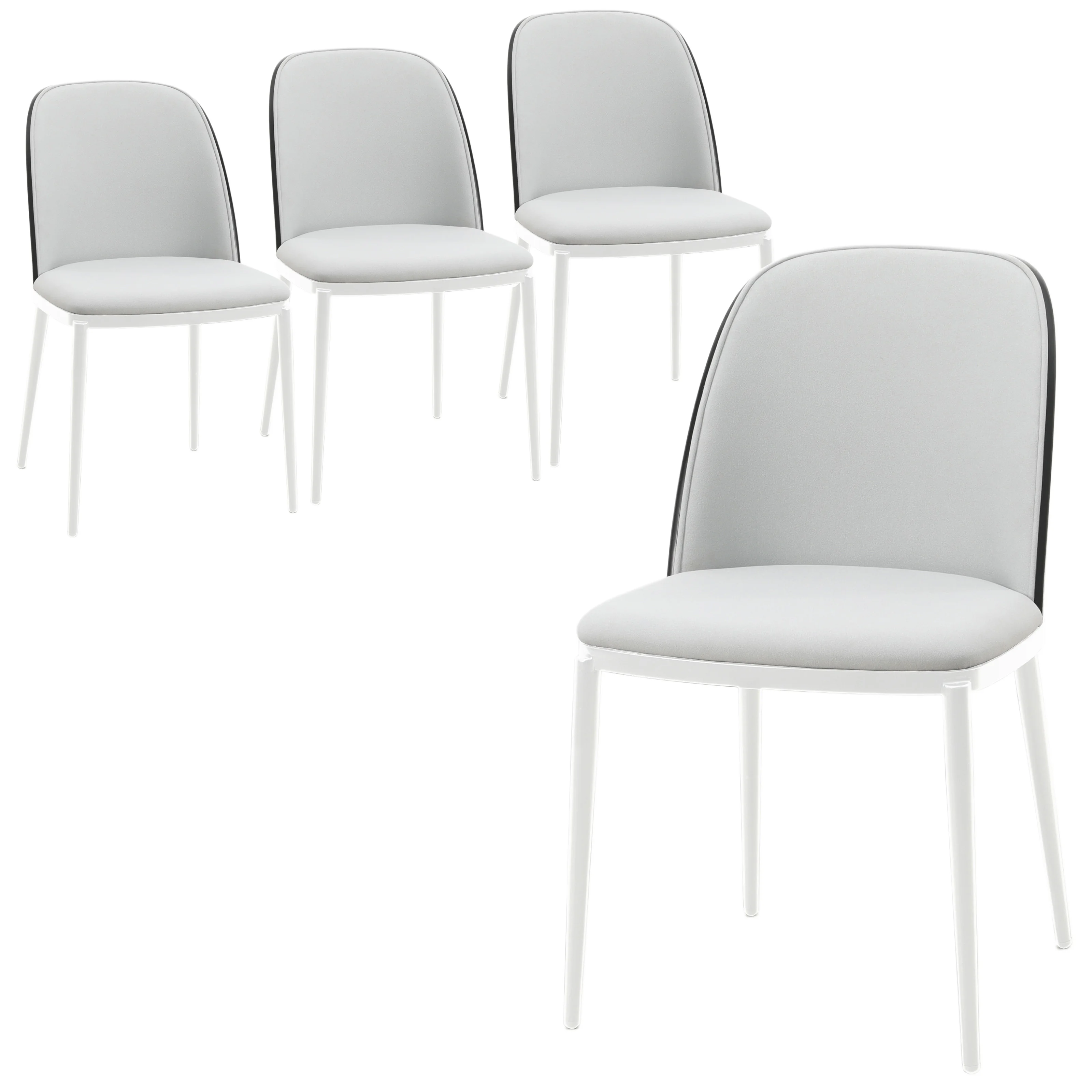 Tule Mid-Century Modern Dining Side Chair with Velvet Seat and White Powder-Coated Steel Frame, Set of 4