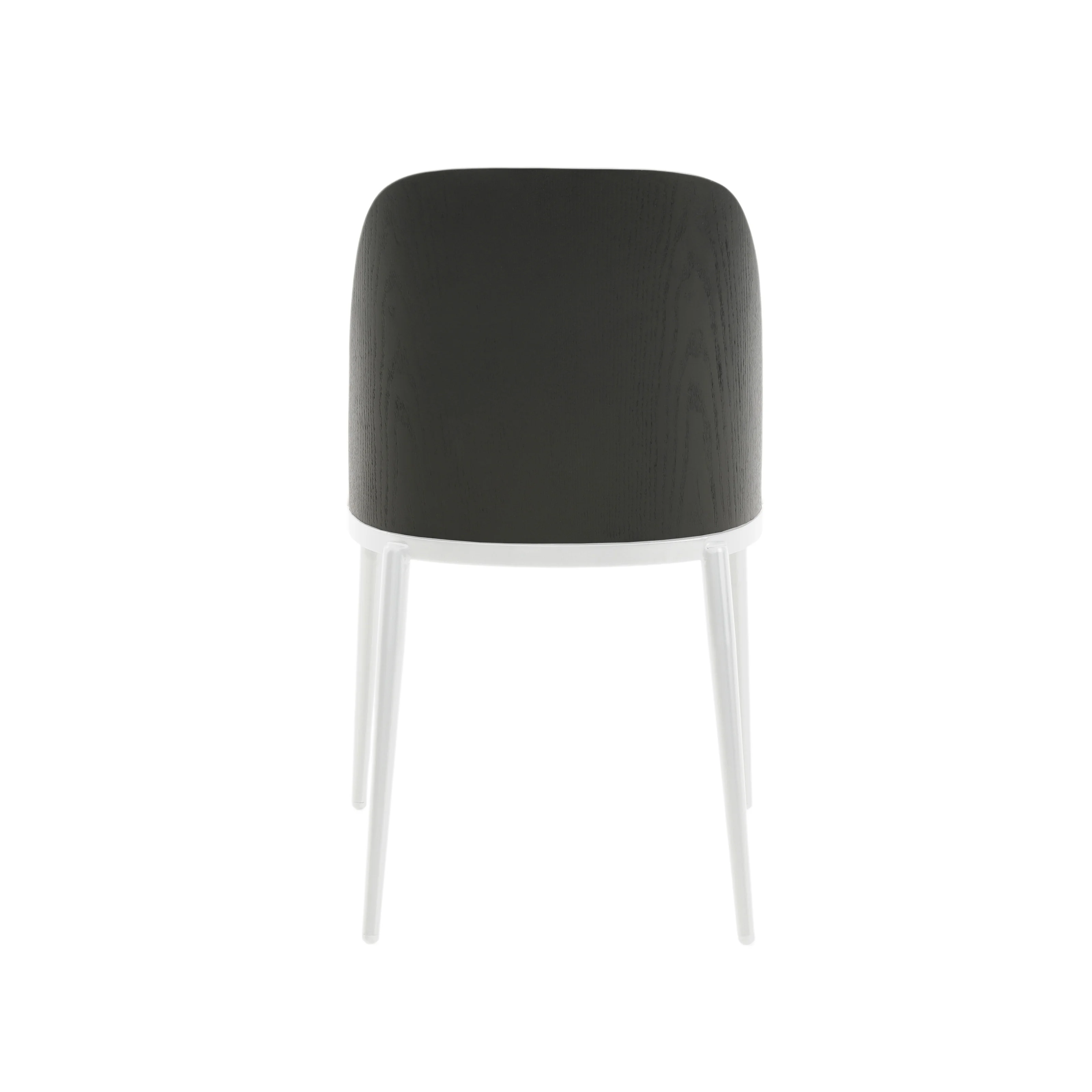 Tule Mid-Century Modern Dining Side Chair with Leather Seat and White Powder-Coated Steel Frame