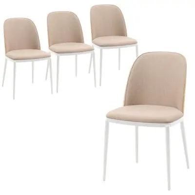 Tule Mid-Century Modern Dining Side Chair with Velvet Seat and White Powder-Coated Steel Frame, Set of 4