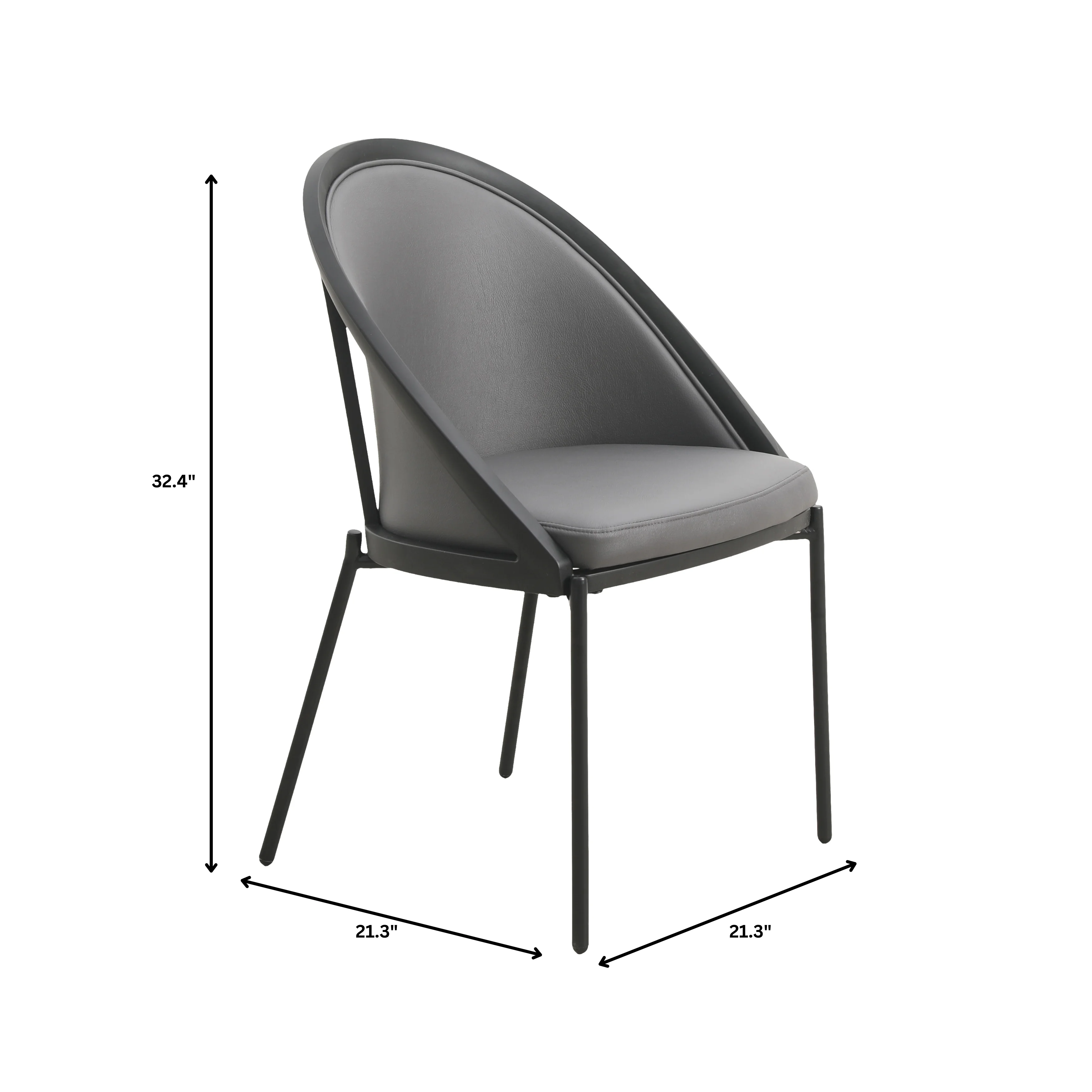 Urbane Collection Modern Dining Chair in Charcoal - Set of 2