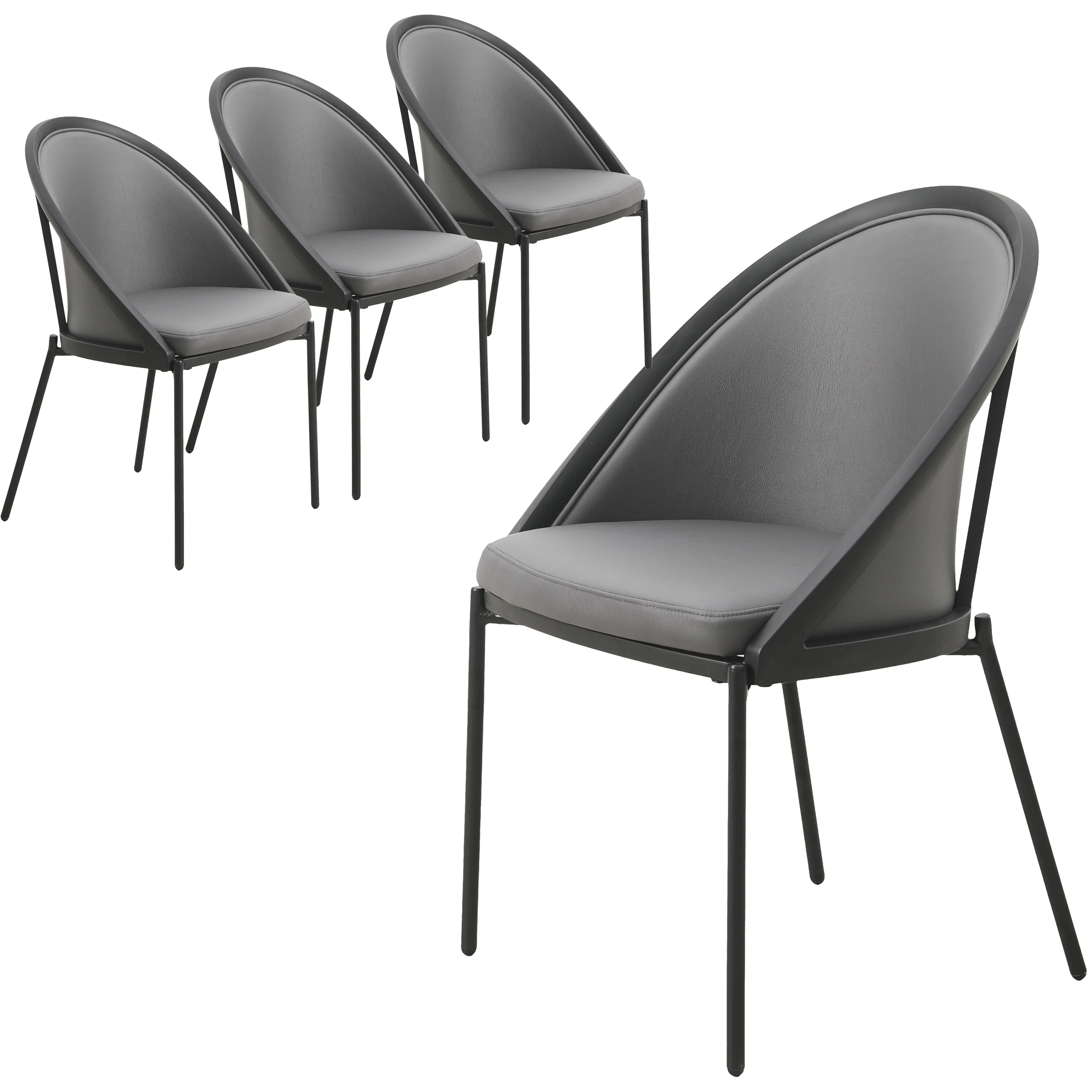 Urbane Collection Modern Dining Chair in Charcoal - Set of 4
