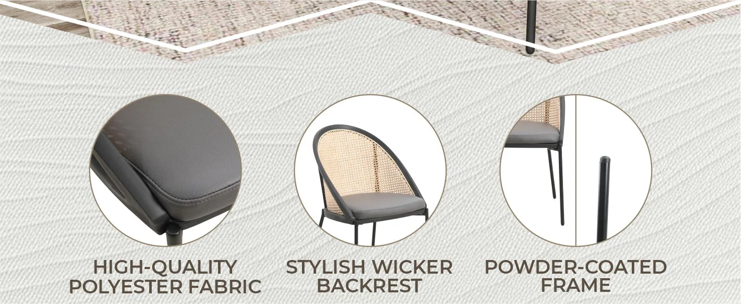 Urbane Collection Modern Dining Chair With Wicker back in Charcoal