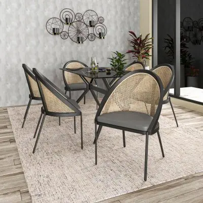 Urbane Collection Modern Dining Chair With Wicker back in Charcoal