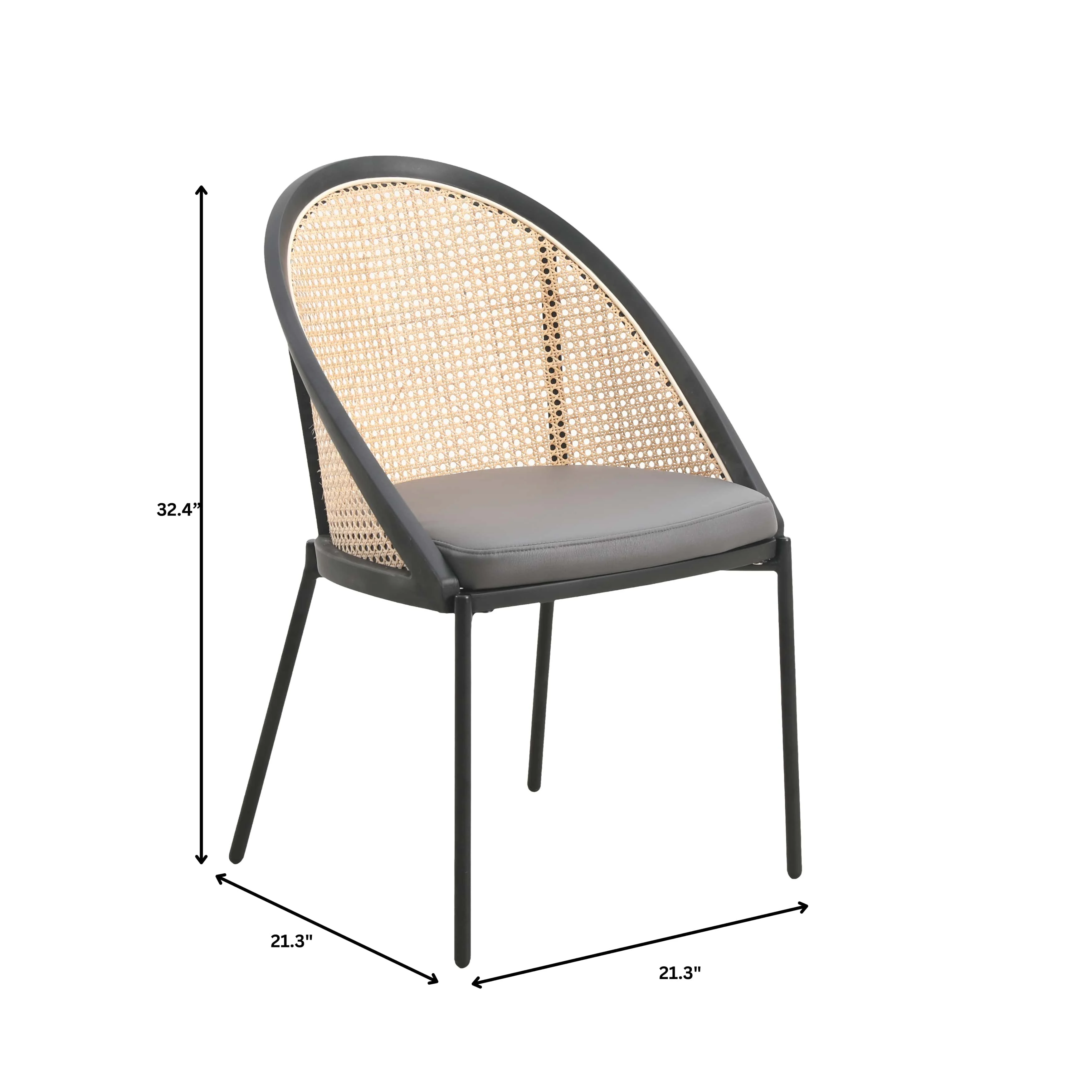 Urbane Collection Modern Dining Chair With Wicker back in Charcoal - Set of 2