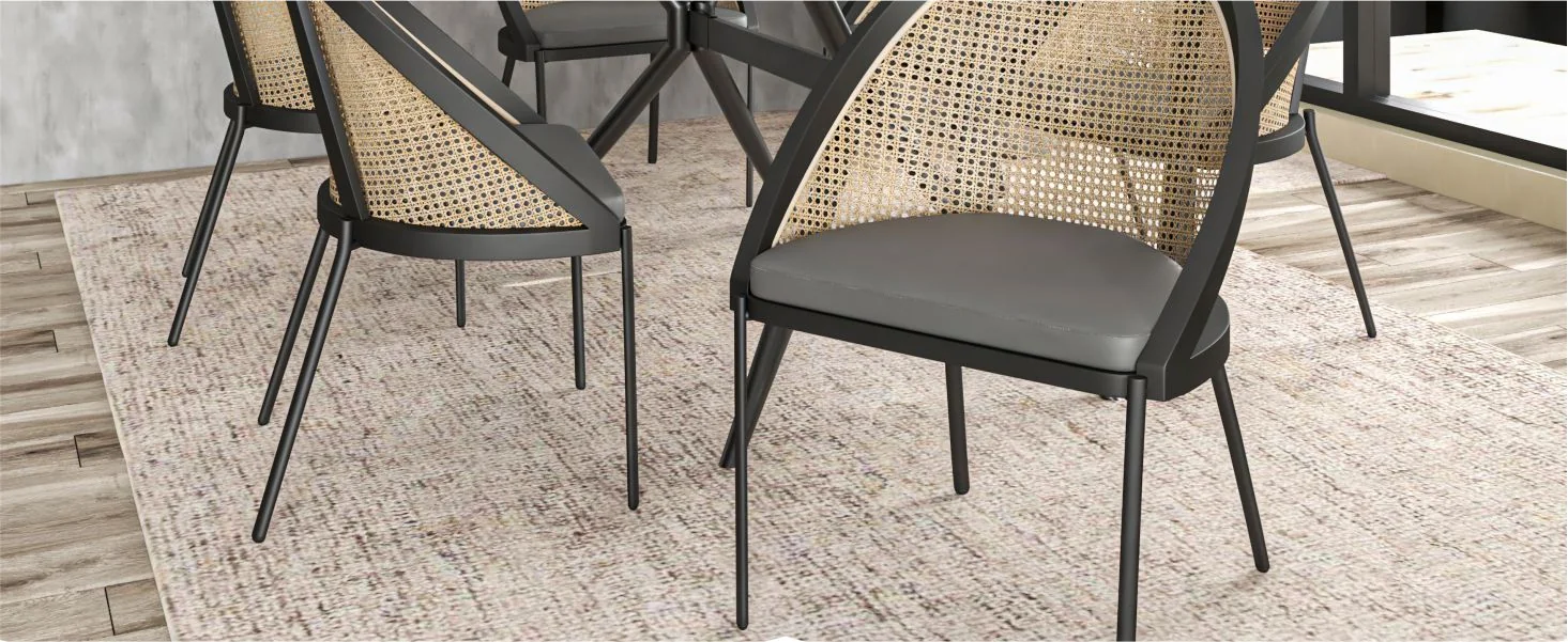 Urbane Collection Modern Dining Chair With Wicker back in Charcoal - Set of 2