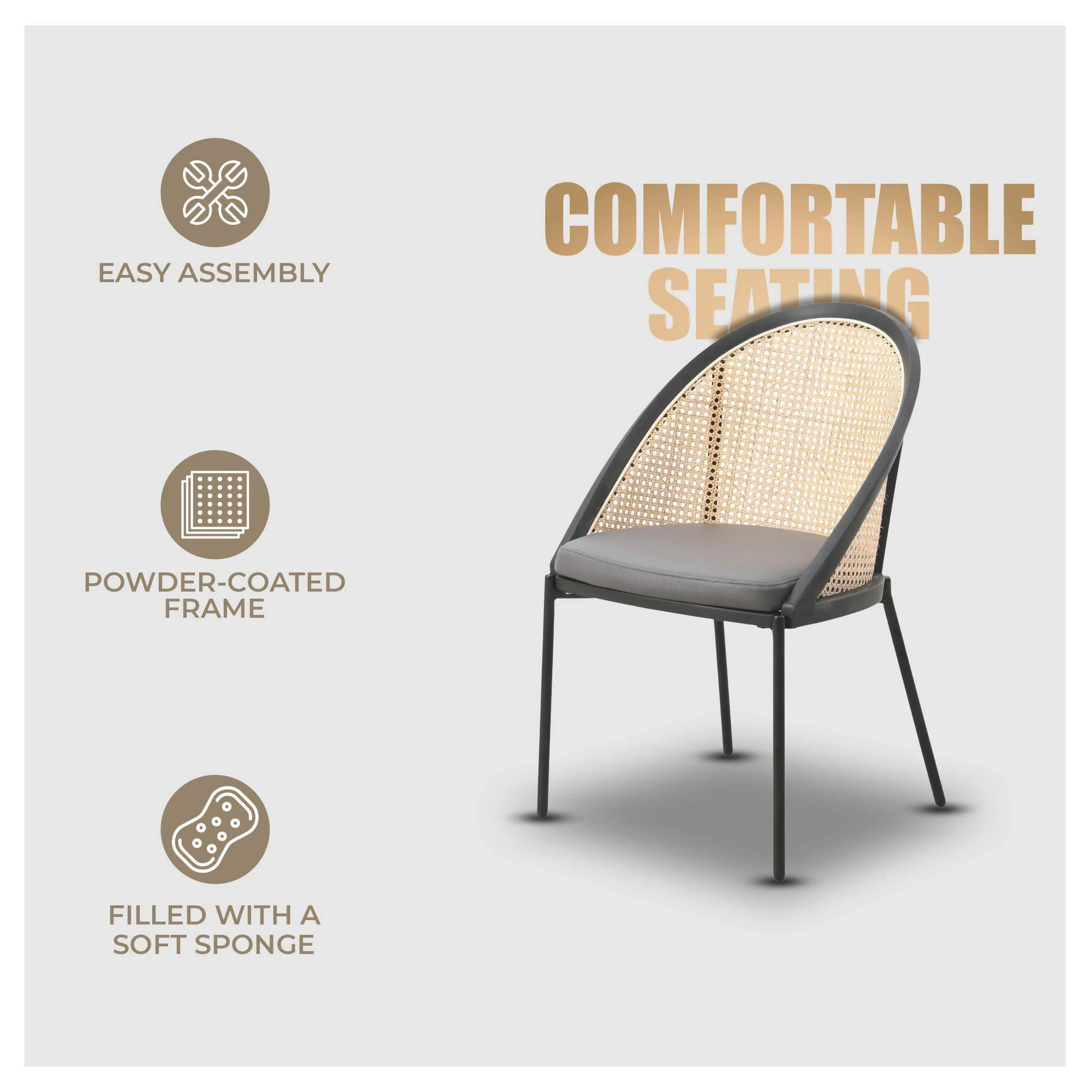 Urbane Collection Modern Dining Chair With Wicker back in Charcoal - Set of 4