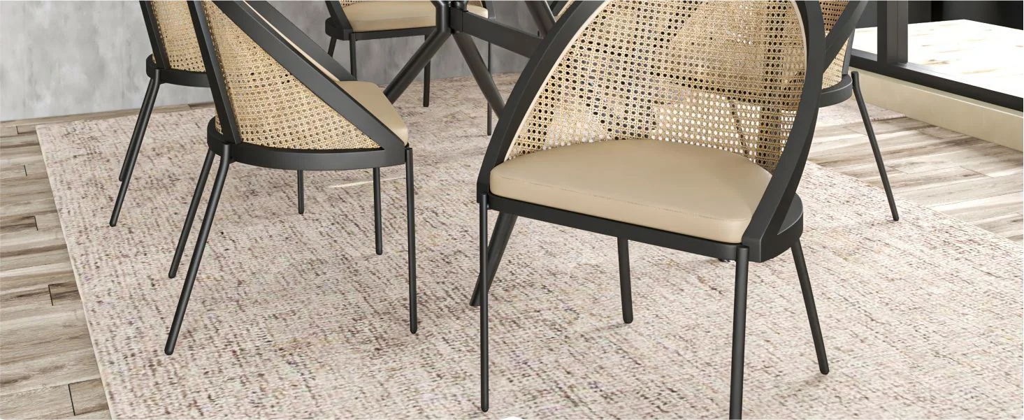 Urbane Collection Modern Dining Chair With Wicker back in Cream - Set of 2
