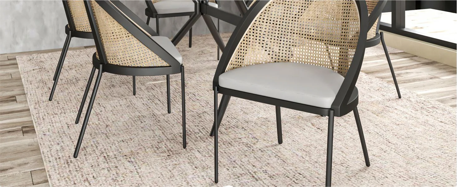 Urbane Collection Modern Dining Chair With Wicker back in Light Grey