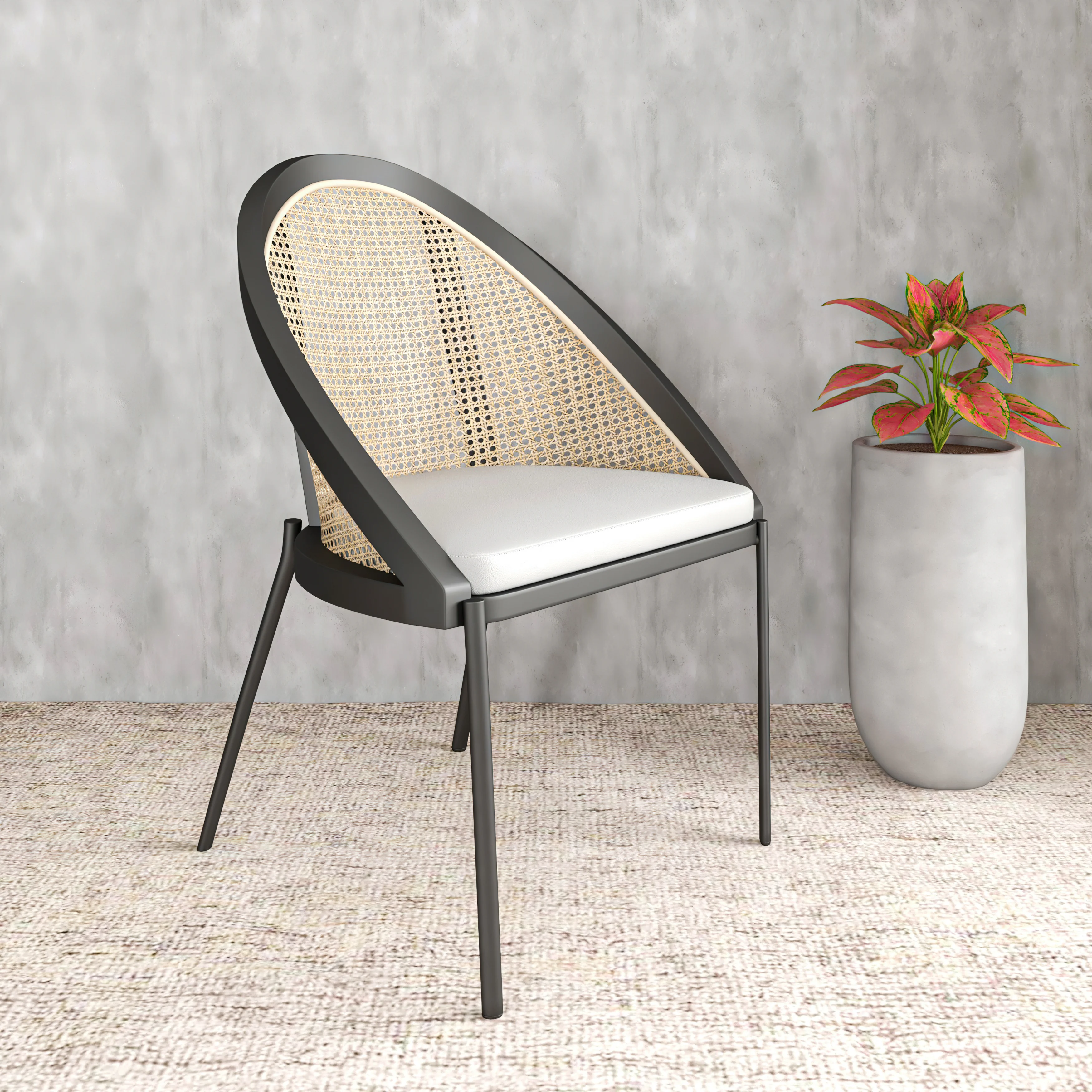 Urbane Collection Modern Dining Chair With Wicker back in Light Grey - Set of 2