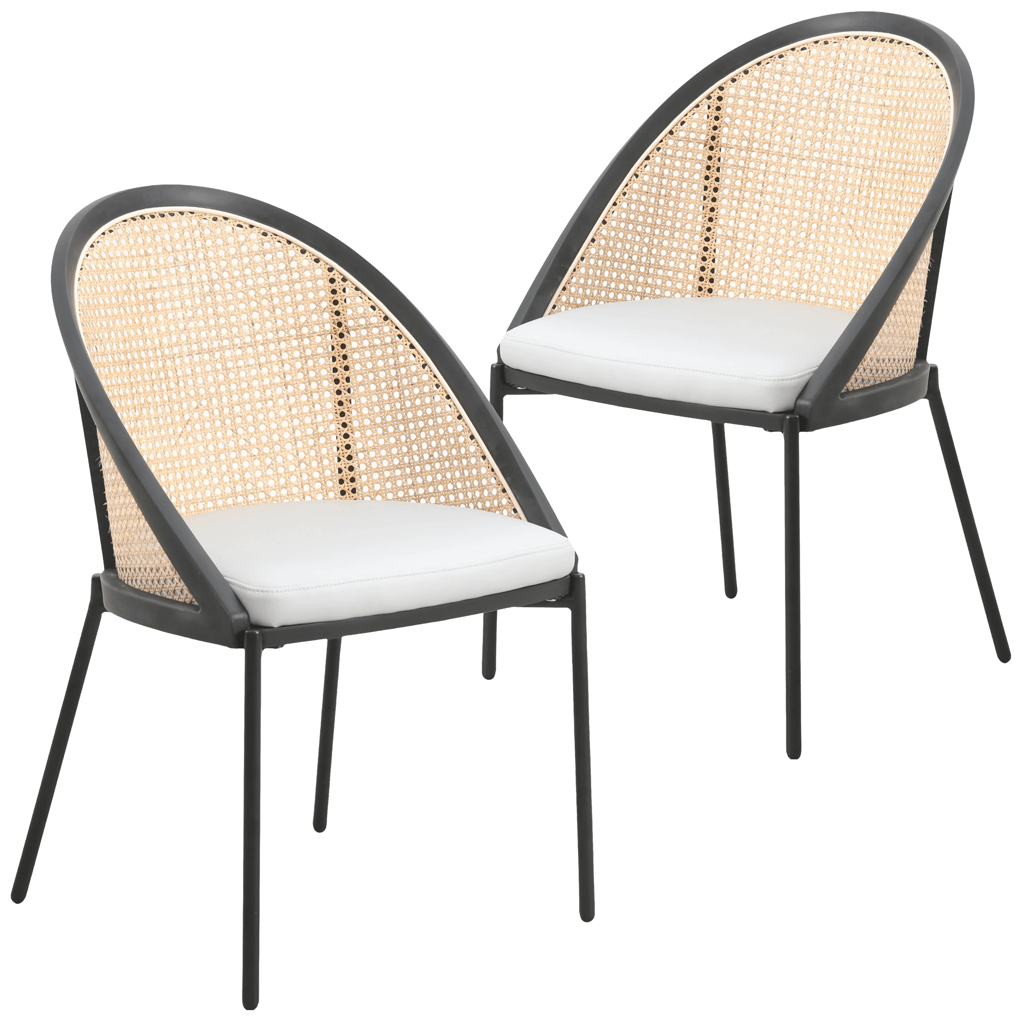 Urbane Collection Modern Dining Chair With Wicker back in Light Grey - Set of 2