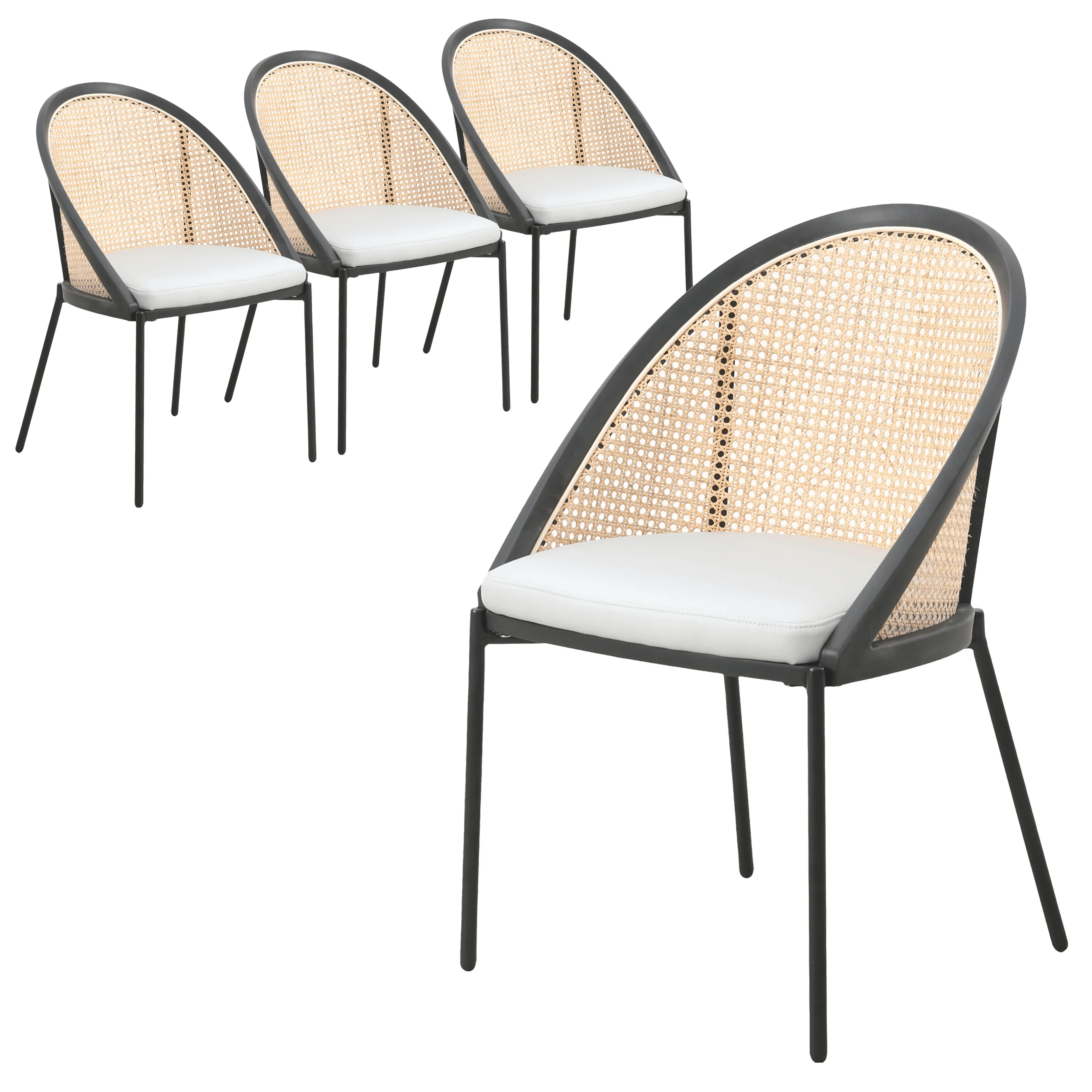 Urbane Collection Modern Dining Chair With Wicker back in Light Grey - Set of 4