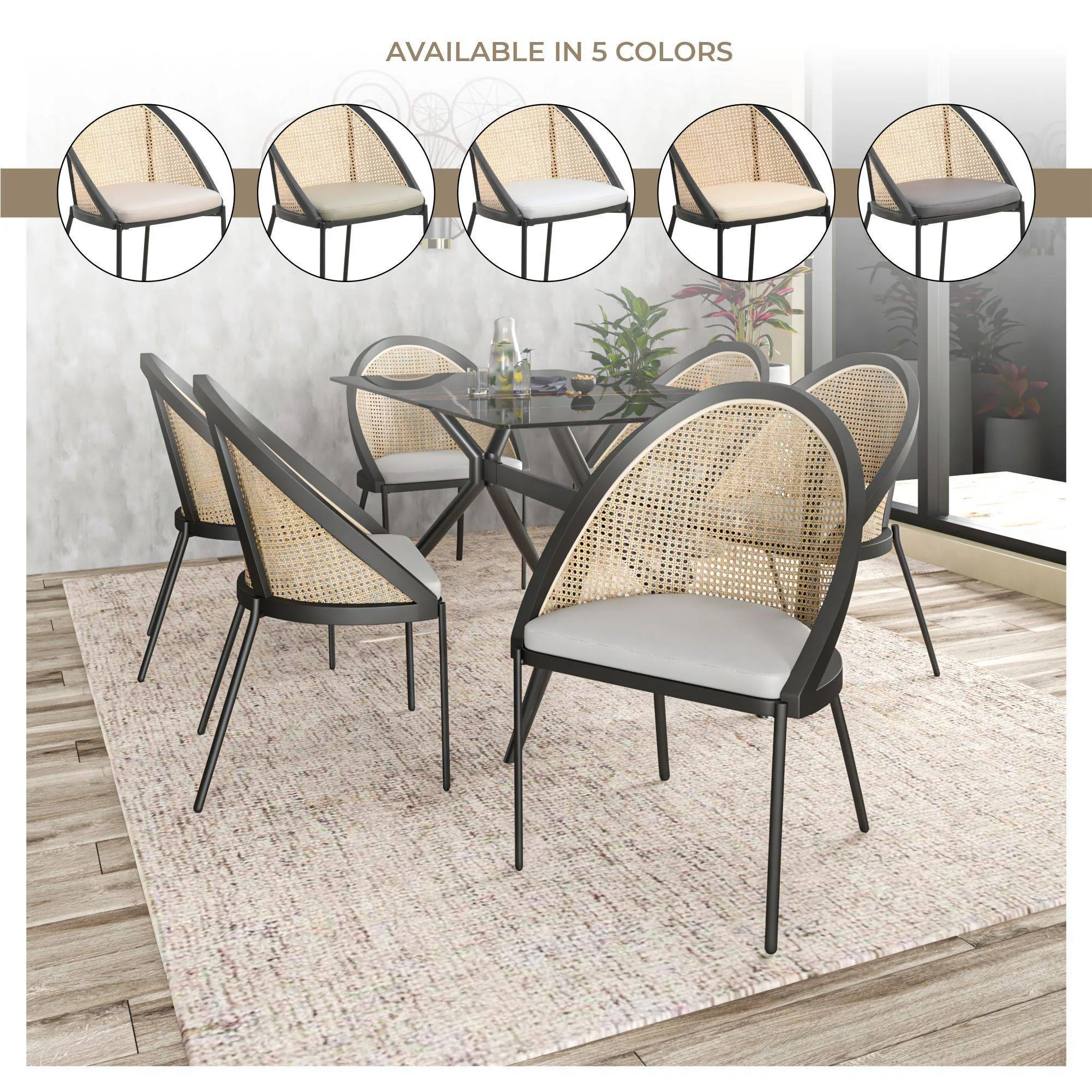 Urbane Collection Modern Dining Chair With Wicker back in Light Grey - Set of 4