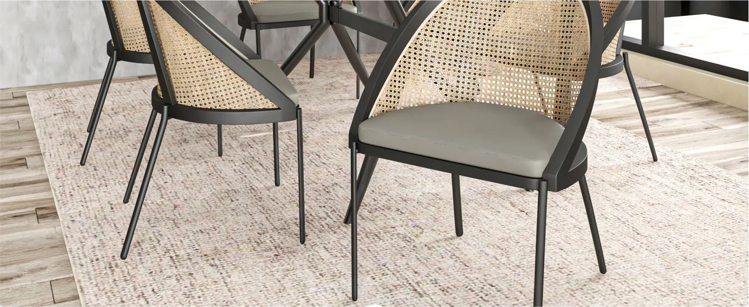 Urbane Collection Modern Dining Chair With Wicker back in Olive Green