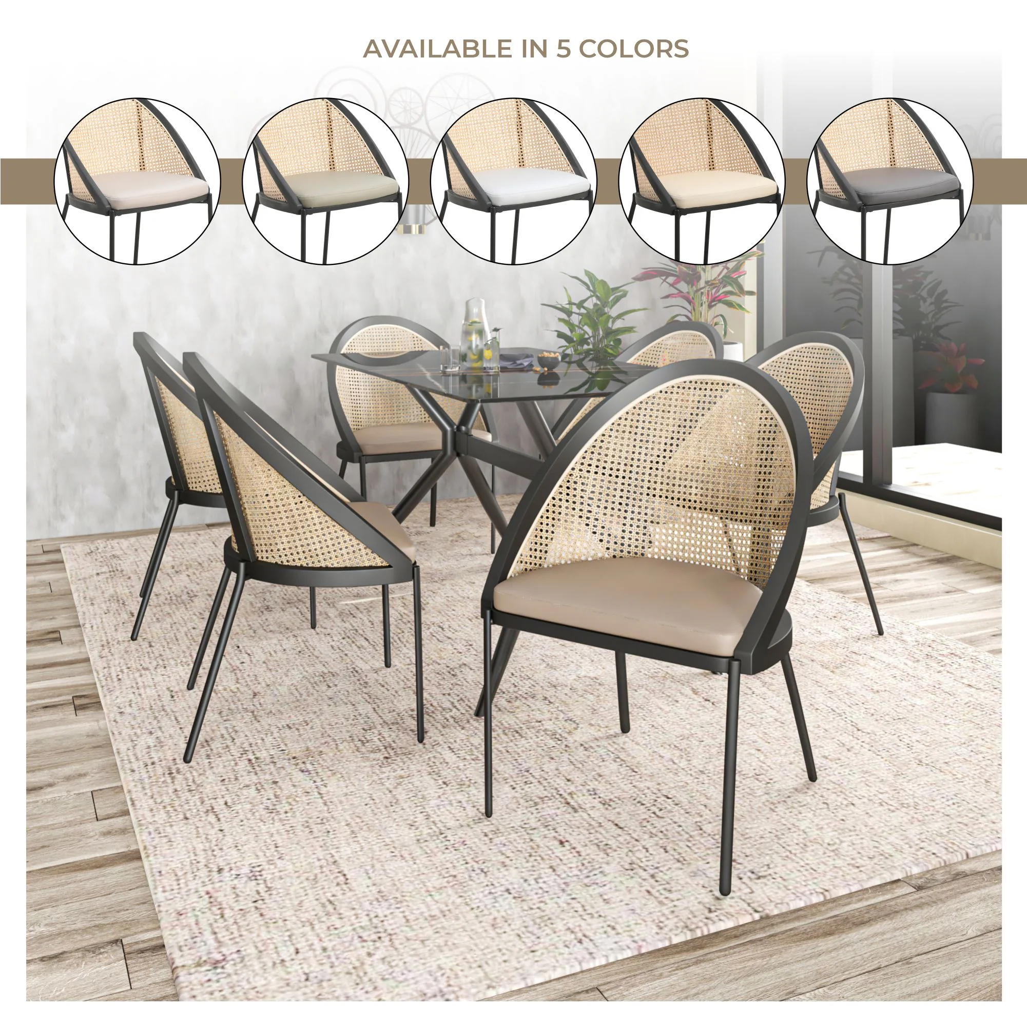 Urbane Collection Modern Dining Chair With Wicker back in Toupe