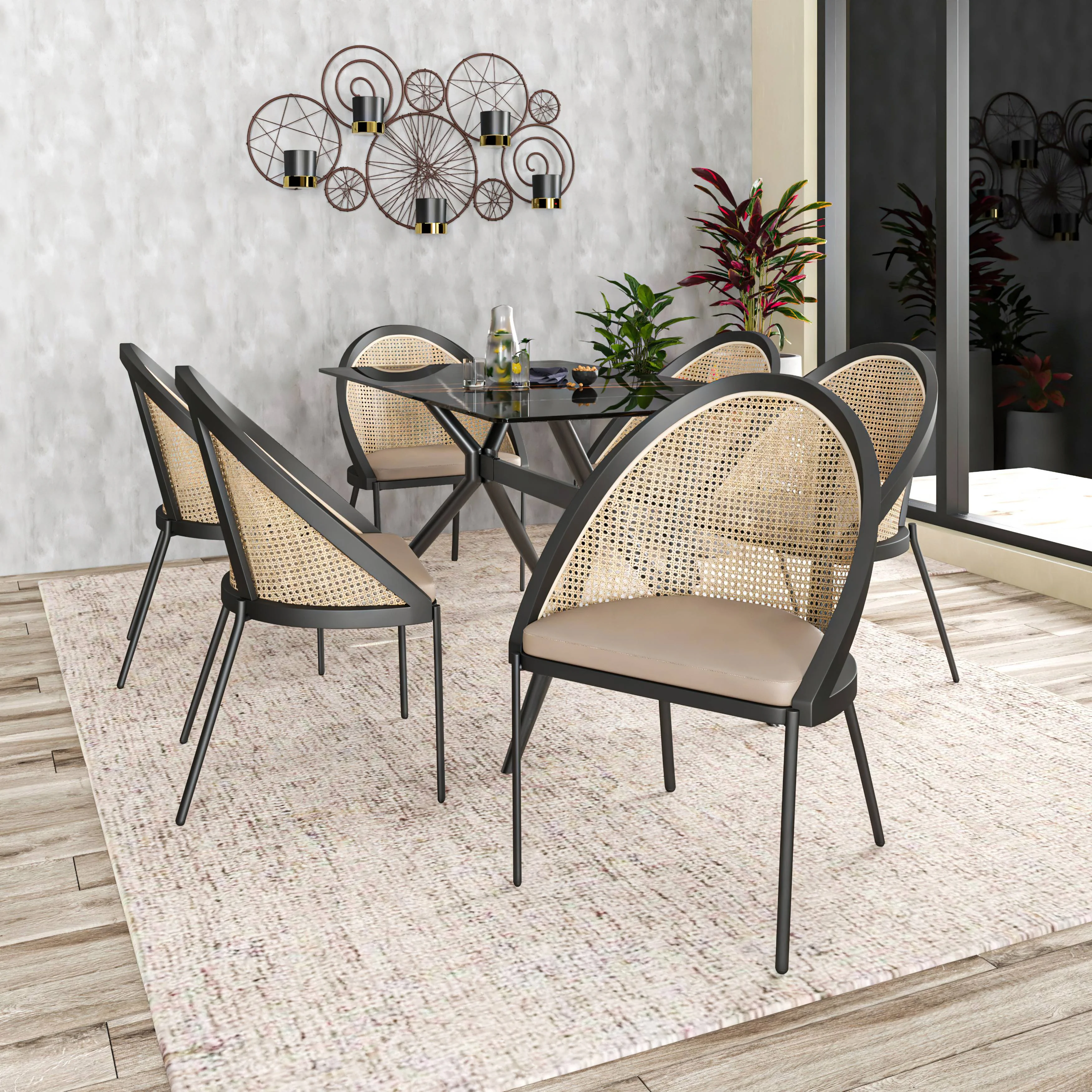 Urbane Collection Modern Dining Chair With Wicker back in Taupe - Set of 2