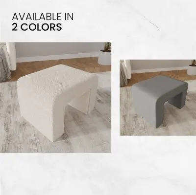 Vint 26” Bench Upholstered in Velvet Boucle with Curved Waterfall Design Padded Foam Seat for Living Room