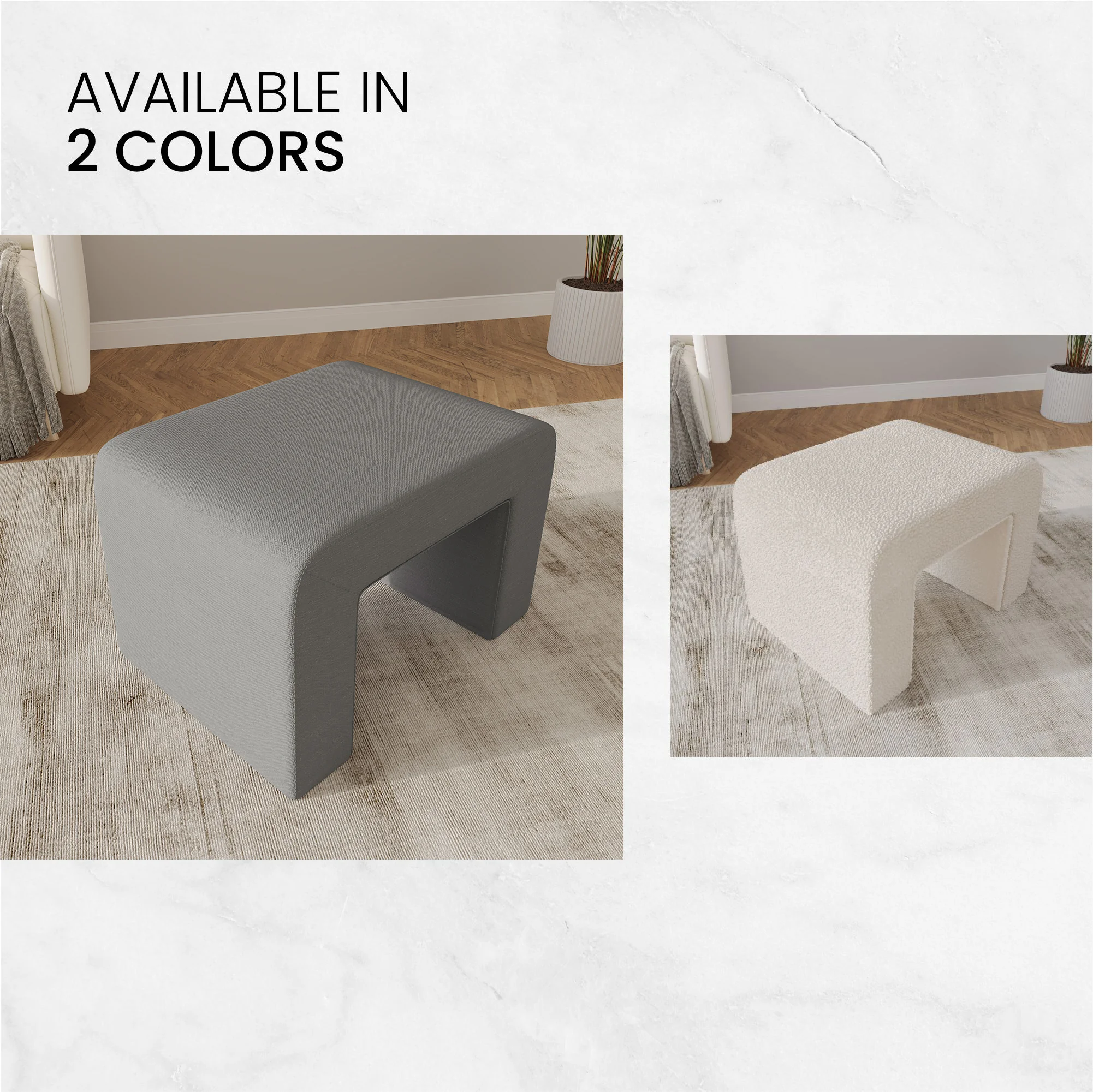 Vint 26” Bench Upholstered in Velvet Boucle with Curved Waterfall Design Padded Foam Seat for Living Room