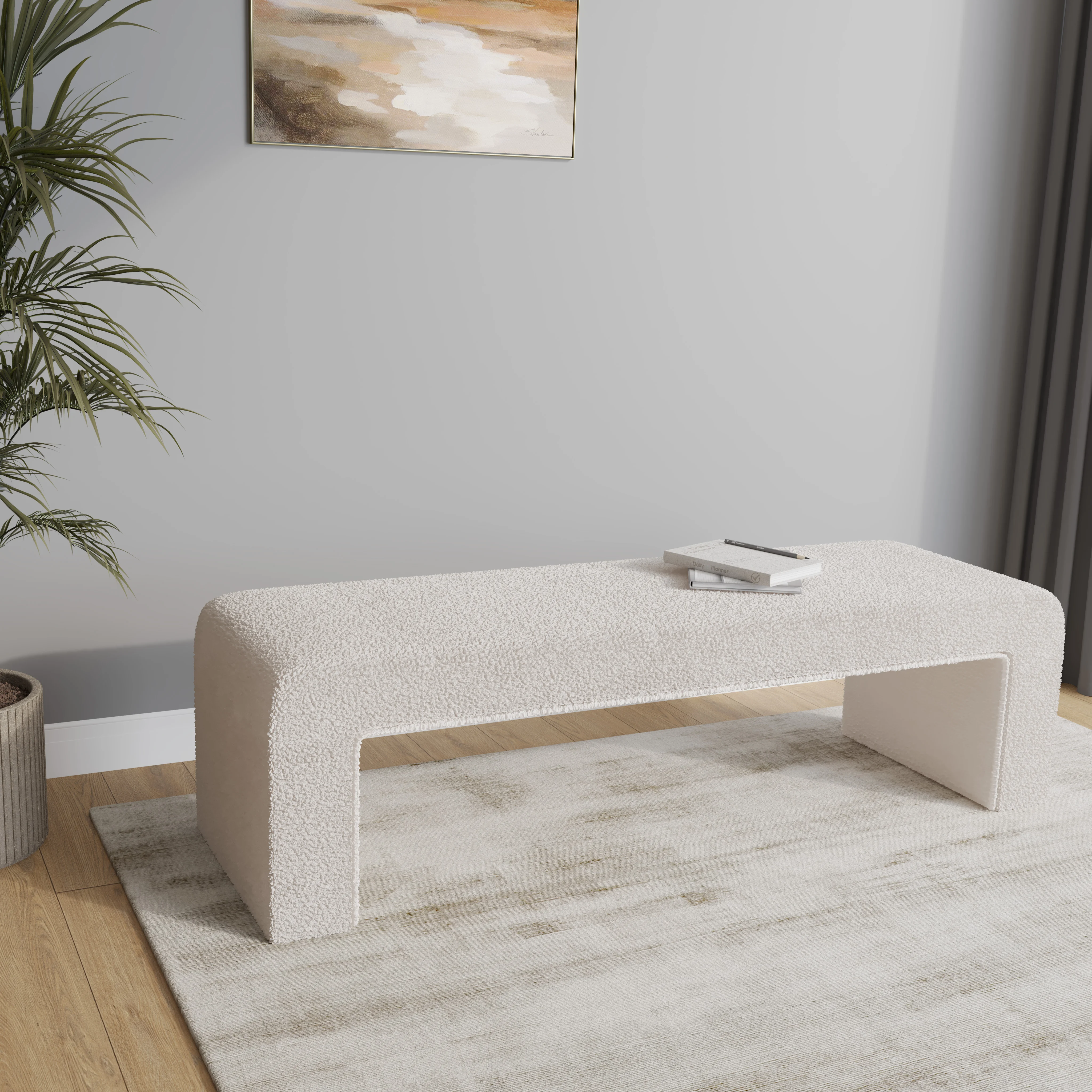 Vint Collection Modern 63" Bench In Boulce White