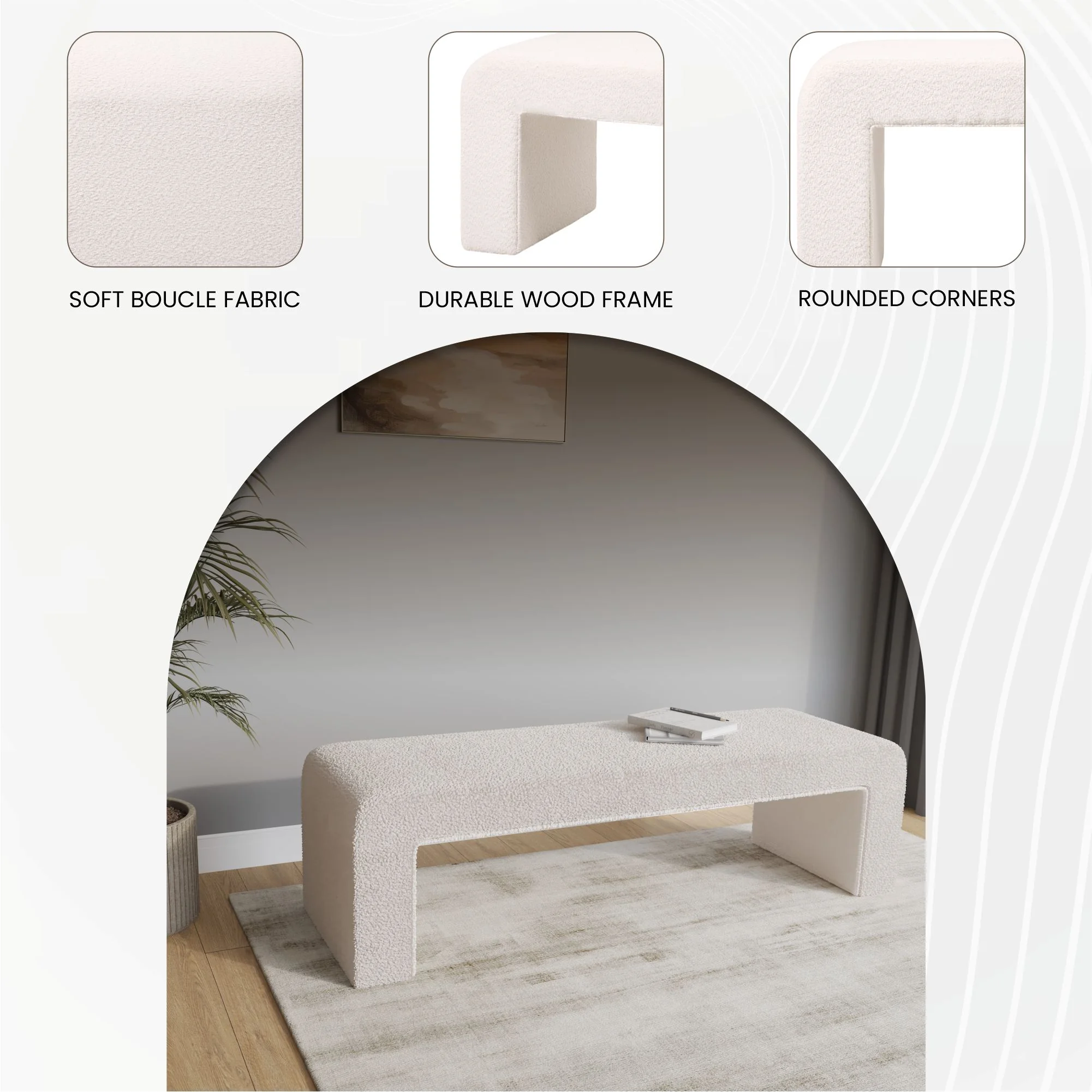 Vint Collection Modern 63" Bench In Boulce White