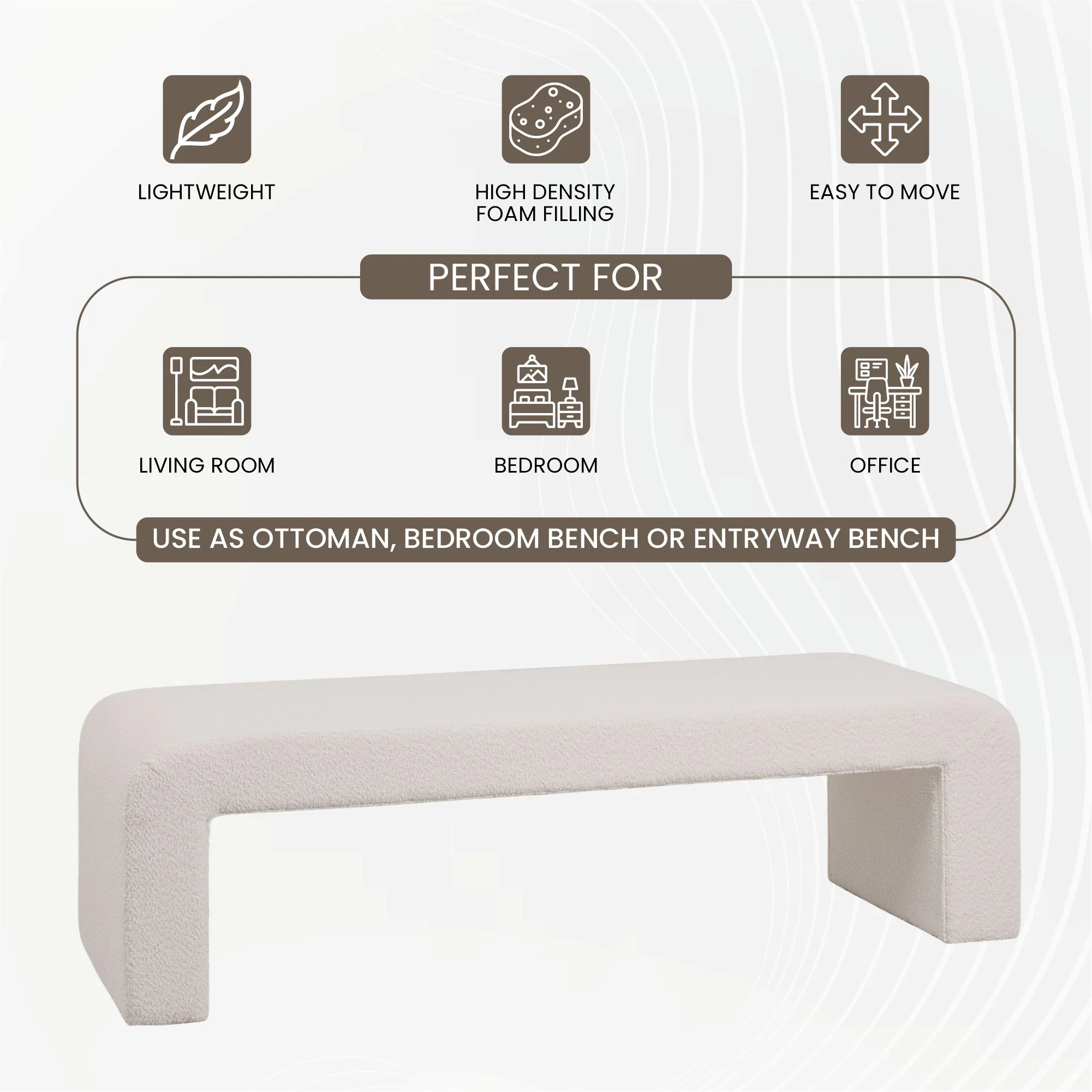 Vint Collection Modern 63" Bench In Boulce White