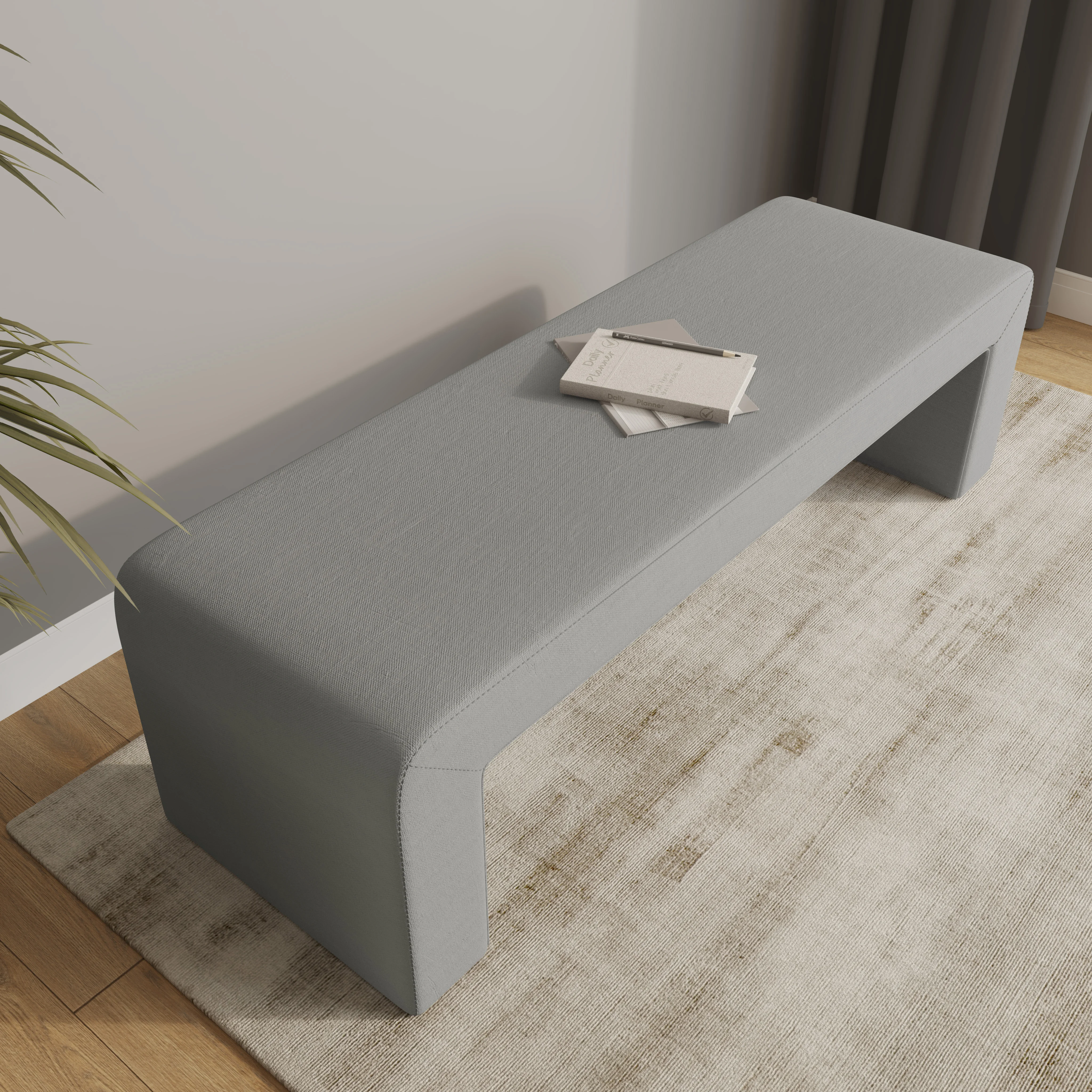 Vint Collection Modern 63" Bench In Light Grey Velvet