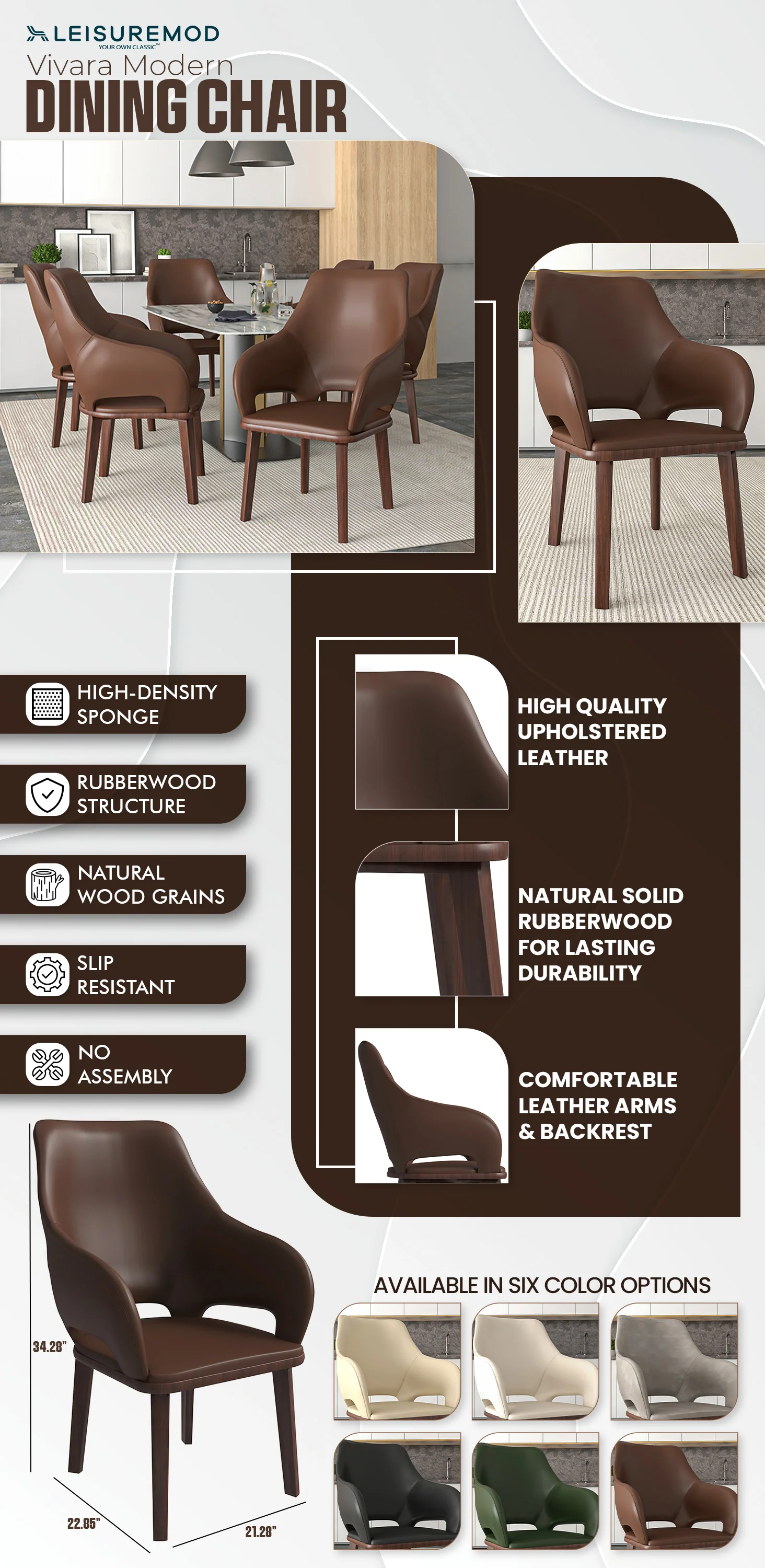Vivara Collection Modern Dining Chair in Dark Brown Set of 2