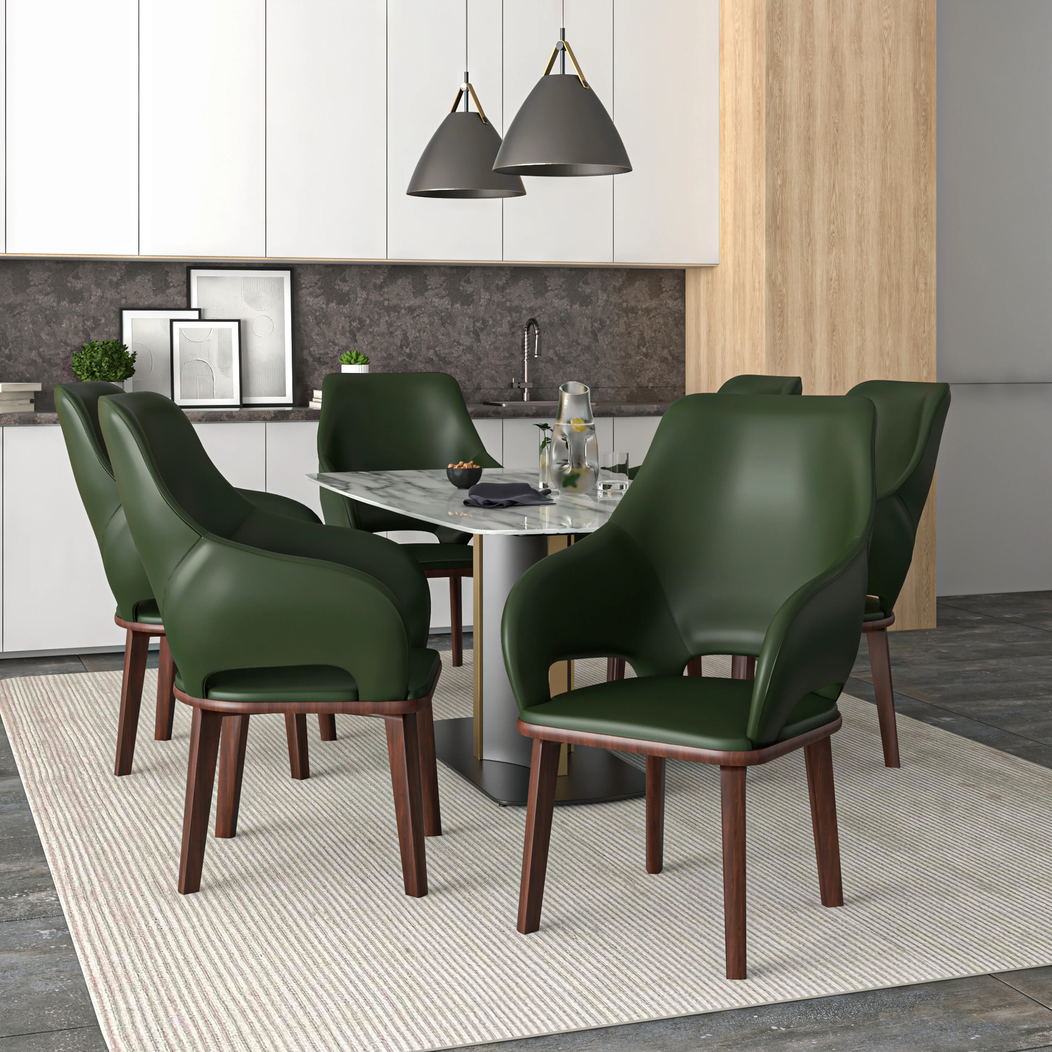 Vivara Collection Modern Dining Chair in Dark Green Set of 4