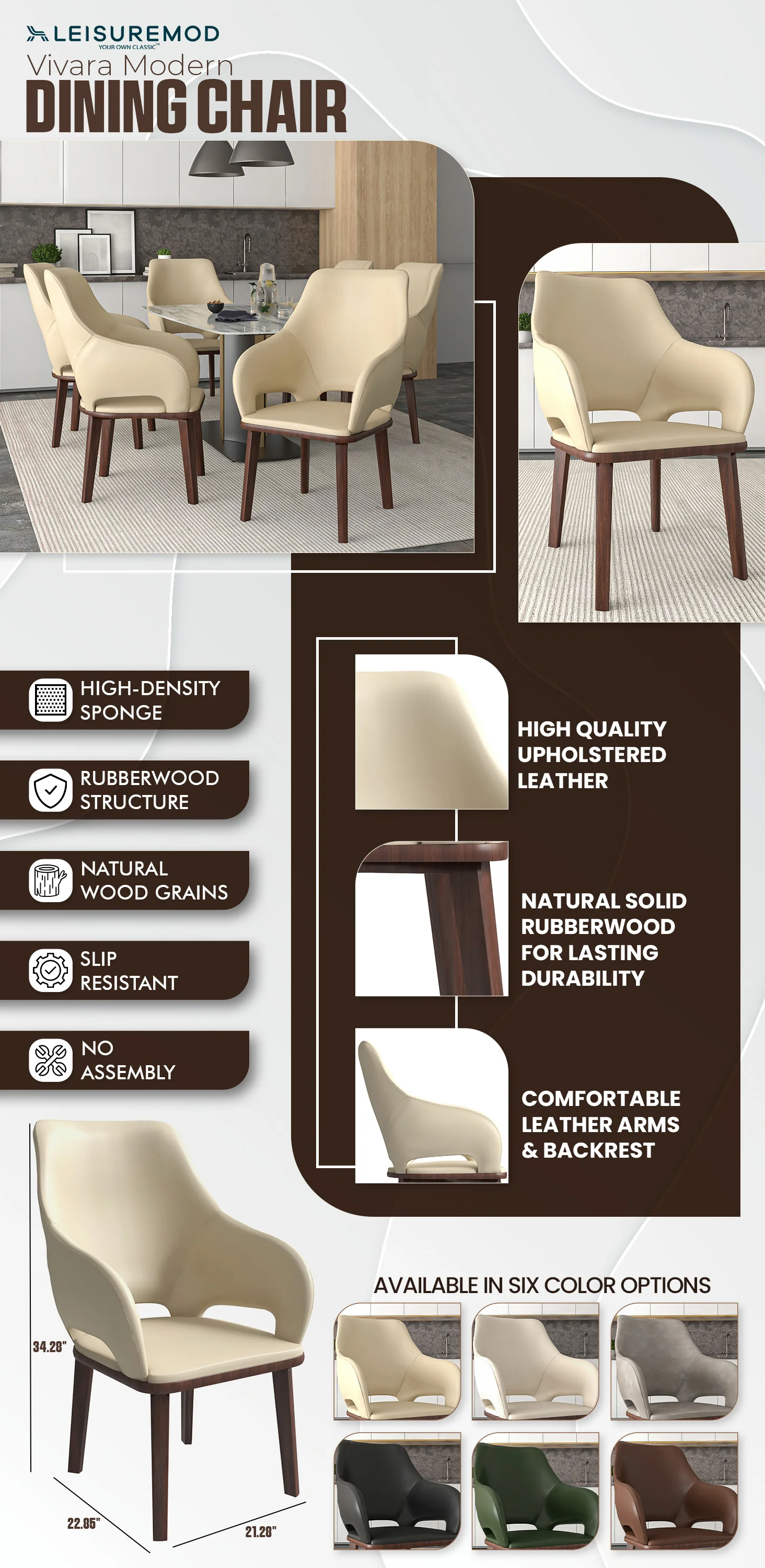 Vivara Collection Modern Dining Chair in Off White Set of 2