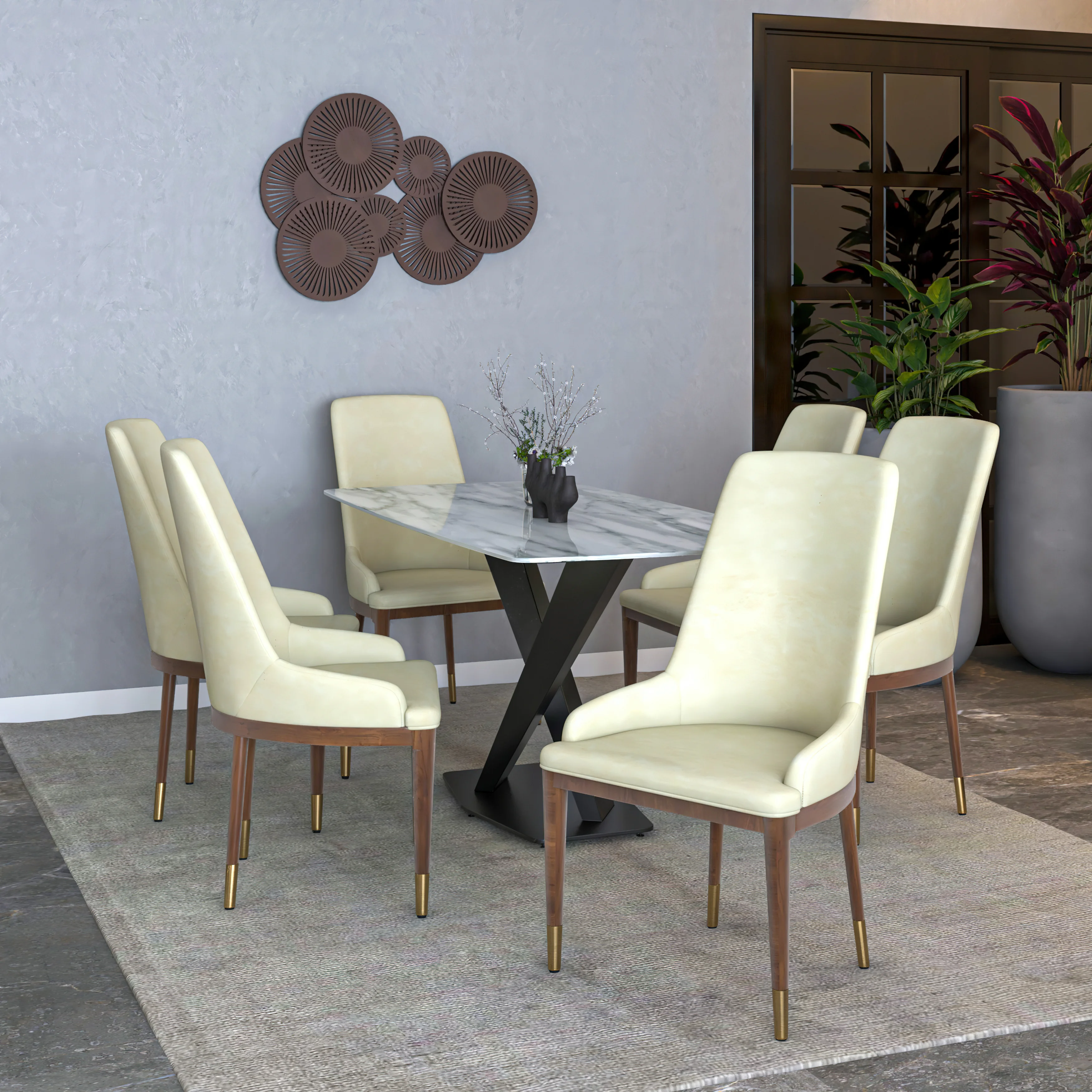 Viva Collection Modern Wooden Dining Chair in Cream Set of 2