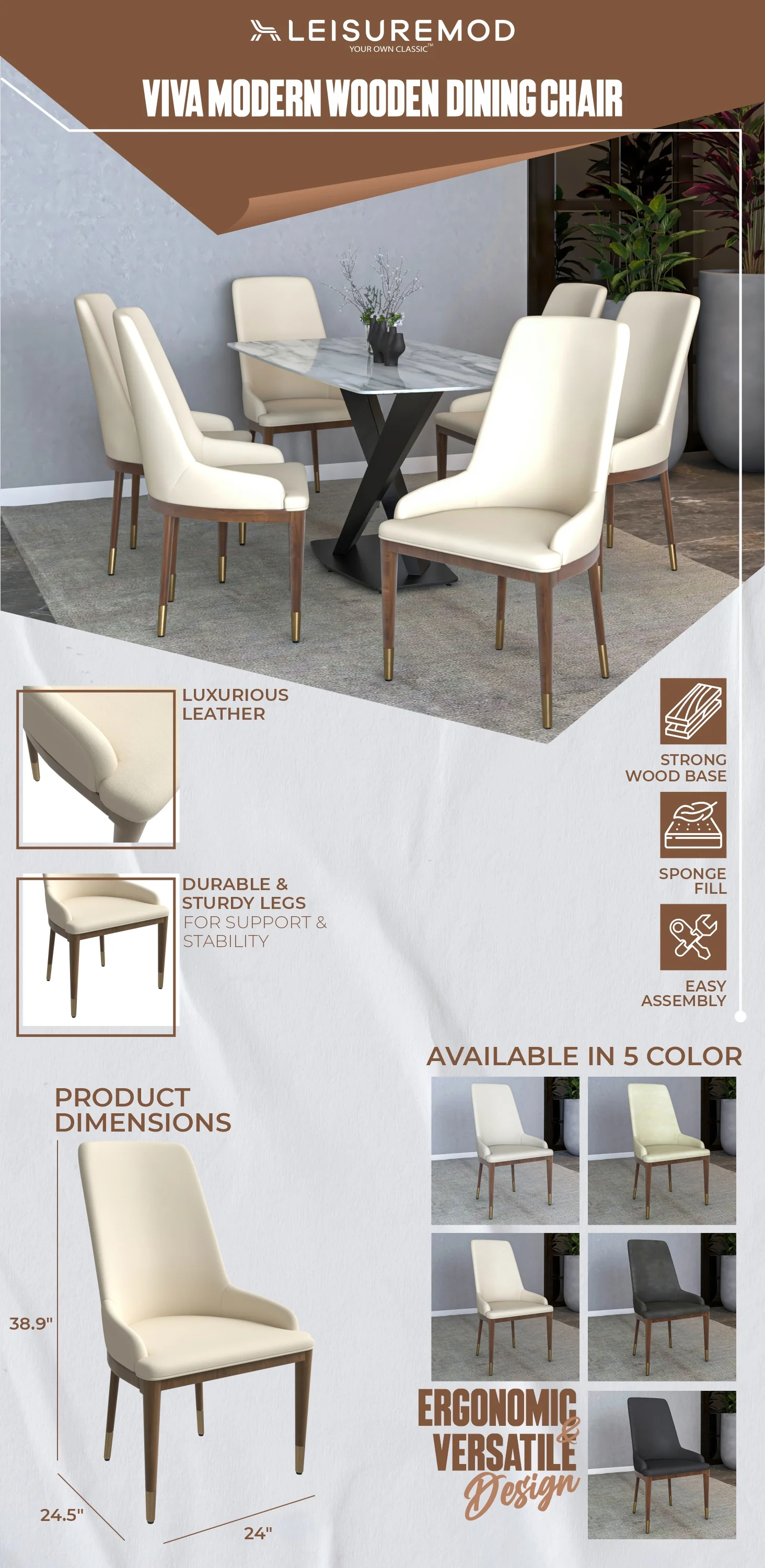 Viva Collection Modern Wooden Dining Chair in Light Toupe