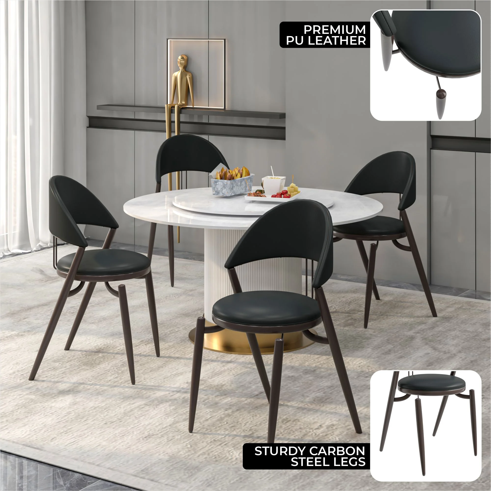 Venice Collection Modern Dining Chair In Black set of 4 in Black