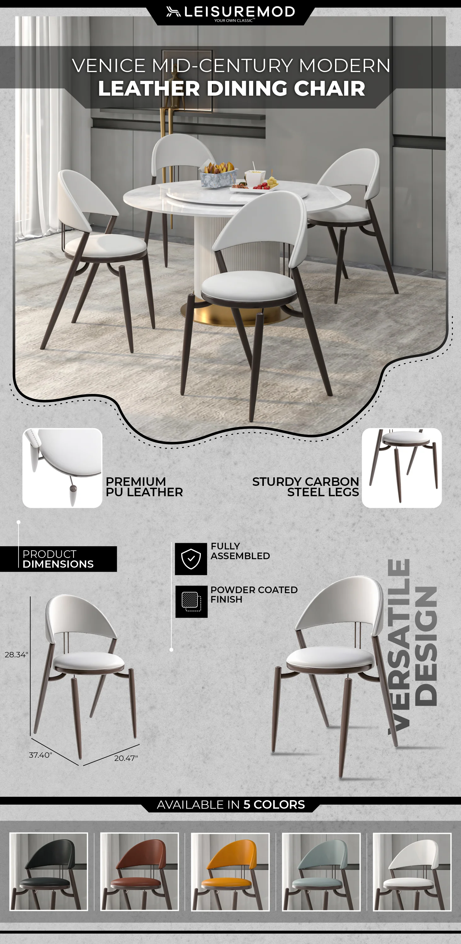 Venice Collection Modern Dining Chair In Black set of 4 in White