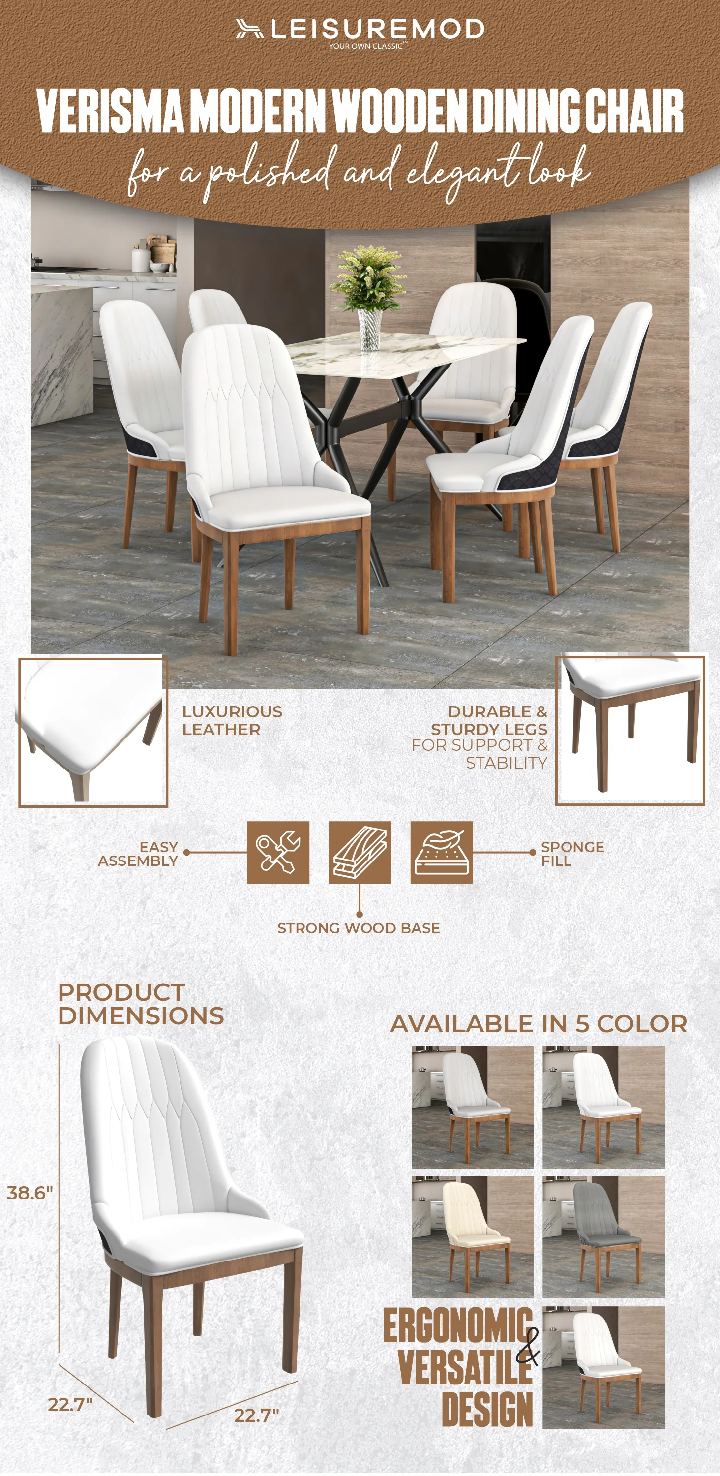 Verisma Collection Modern Wooden Dining Chair in Black Fabric with White Front