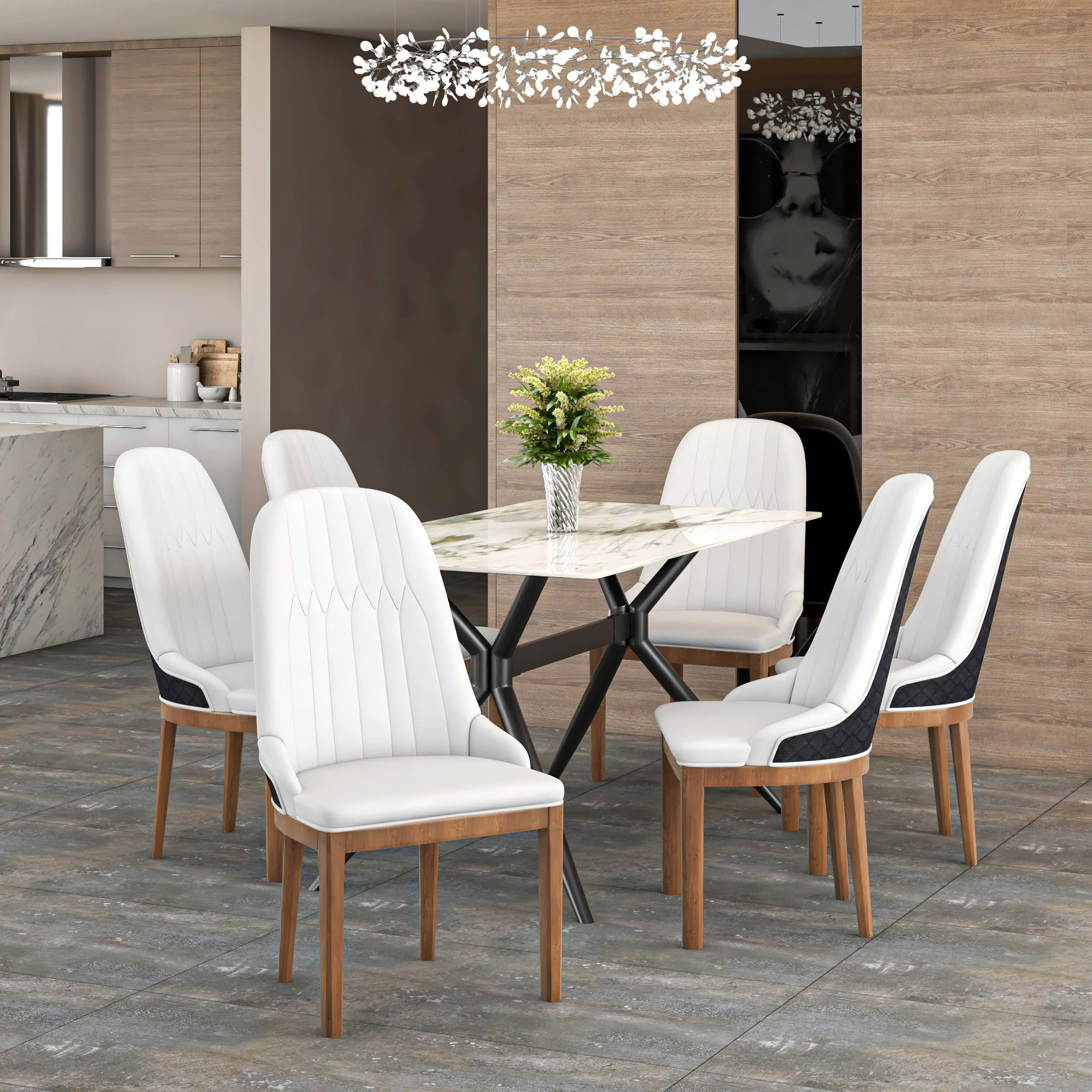 Verisma Collection Modern Wooden Dining Chair in Black Fabric with White Front Set of 4