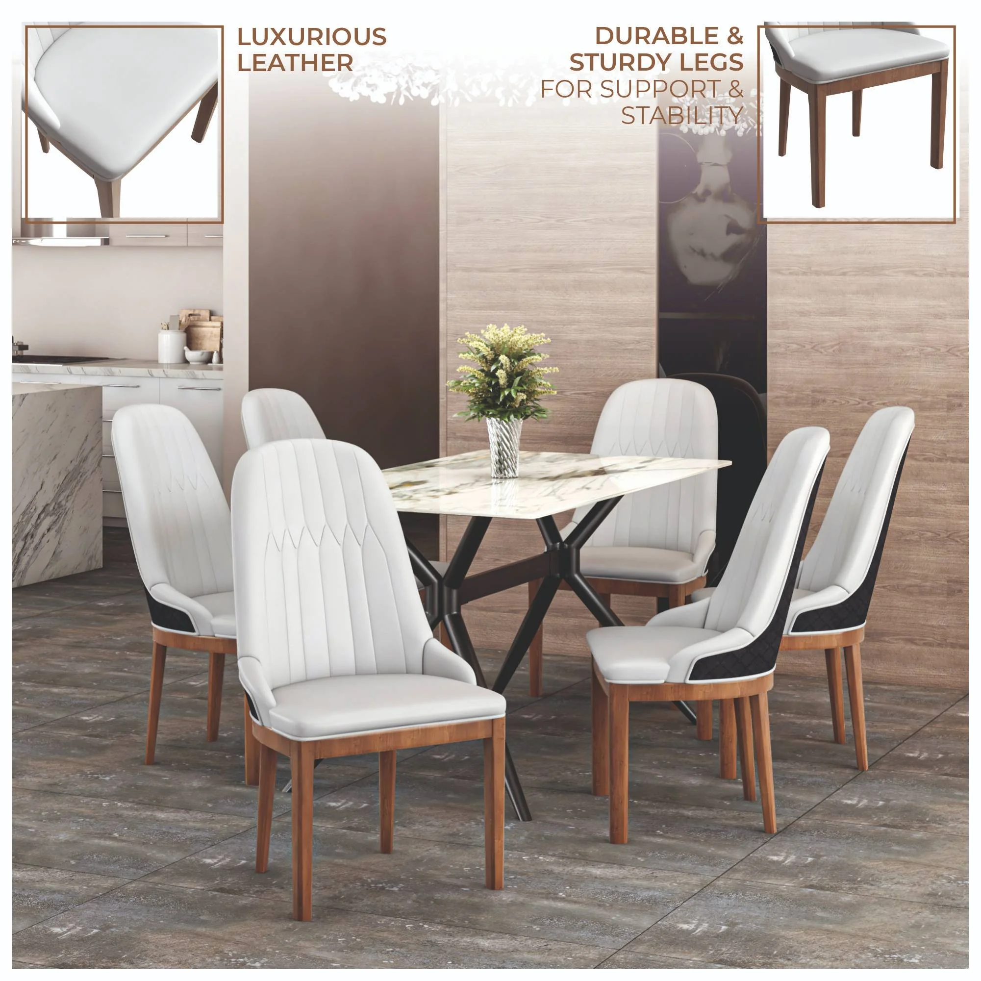 Verisma Collection Modern Wooden Dining Chair in Black Fabric with White Front Set of 4