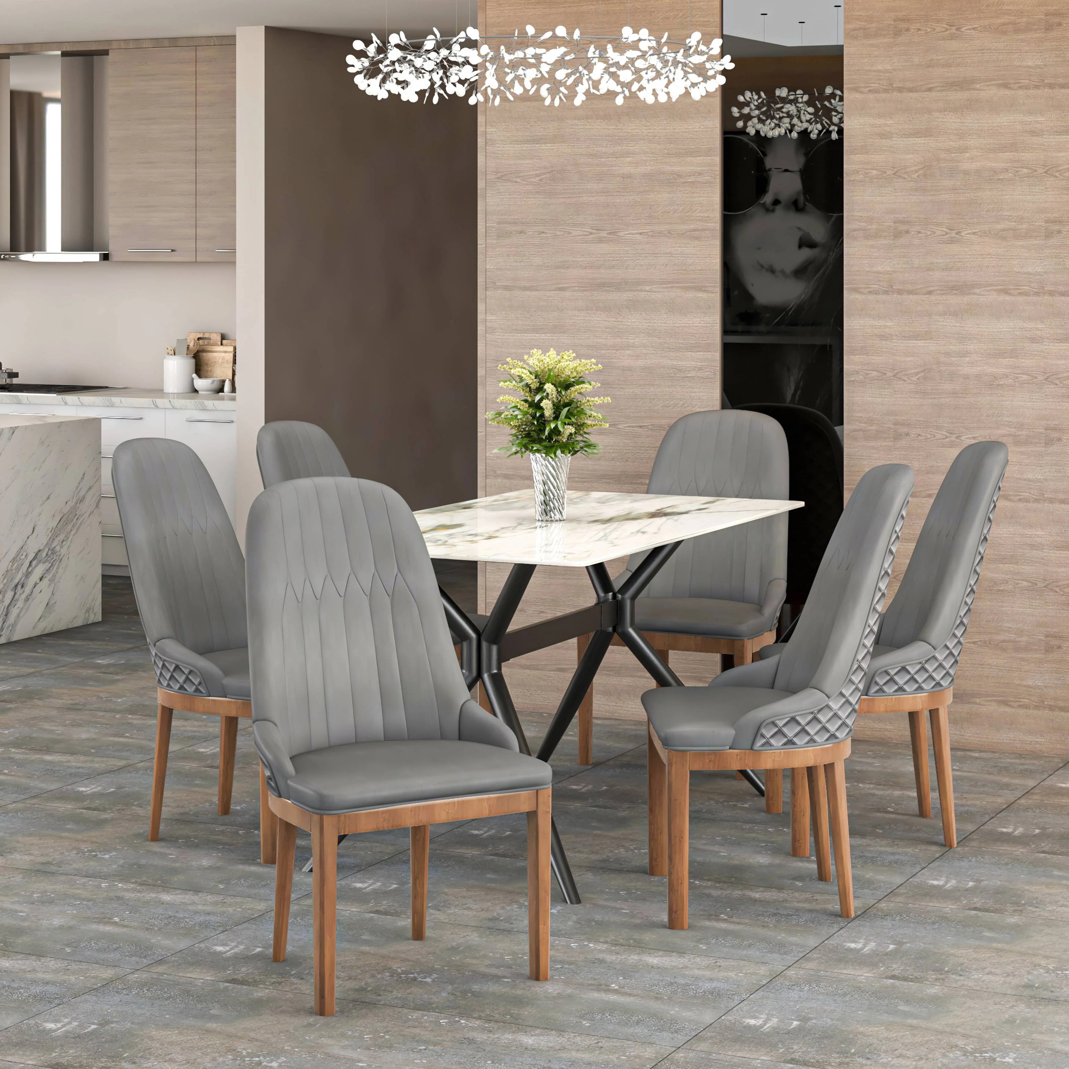 Verisma Collection Modern Wooden Dining Chair in Grey Set of 4