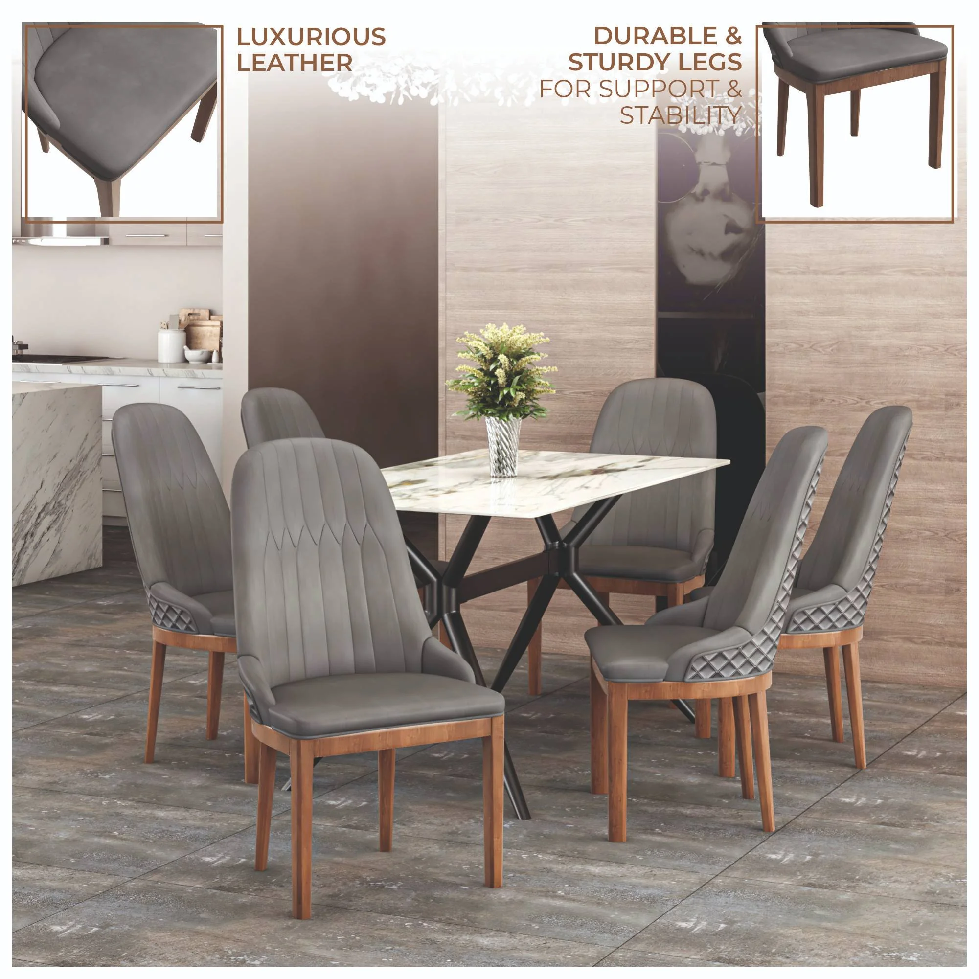 Verisma Collection Modern Wooden Dining Chair in Grey Set of 4