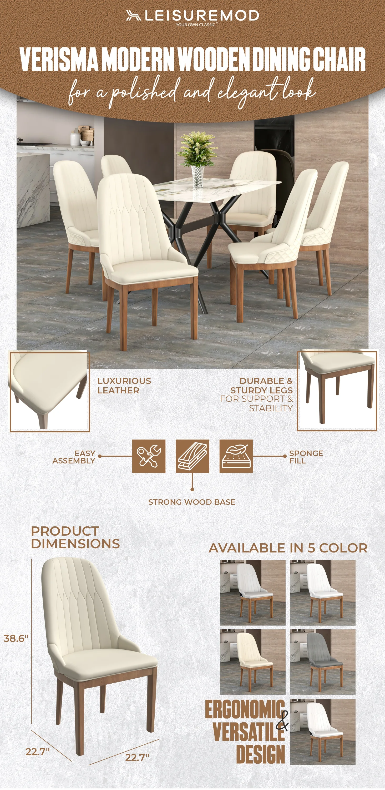 Verisma Collection Modern Wooden Dining Chair in Light Toupe