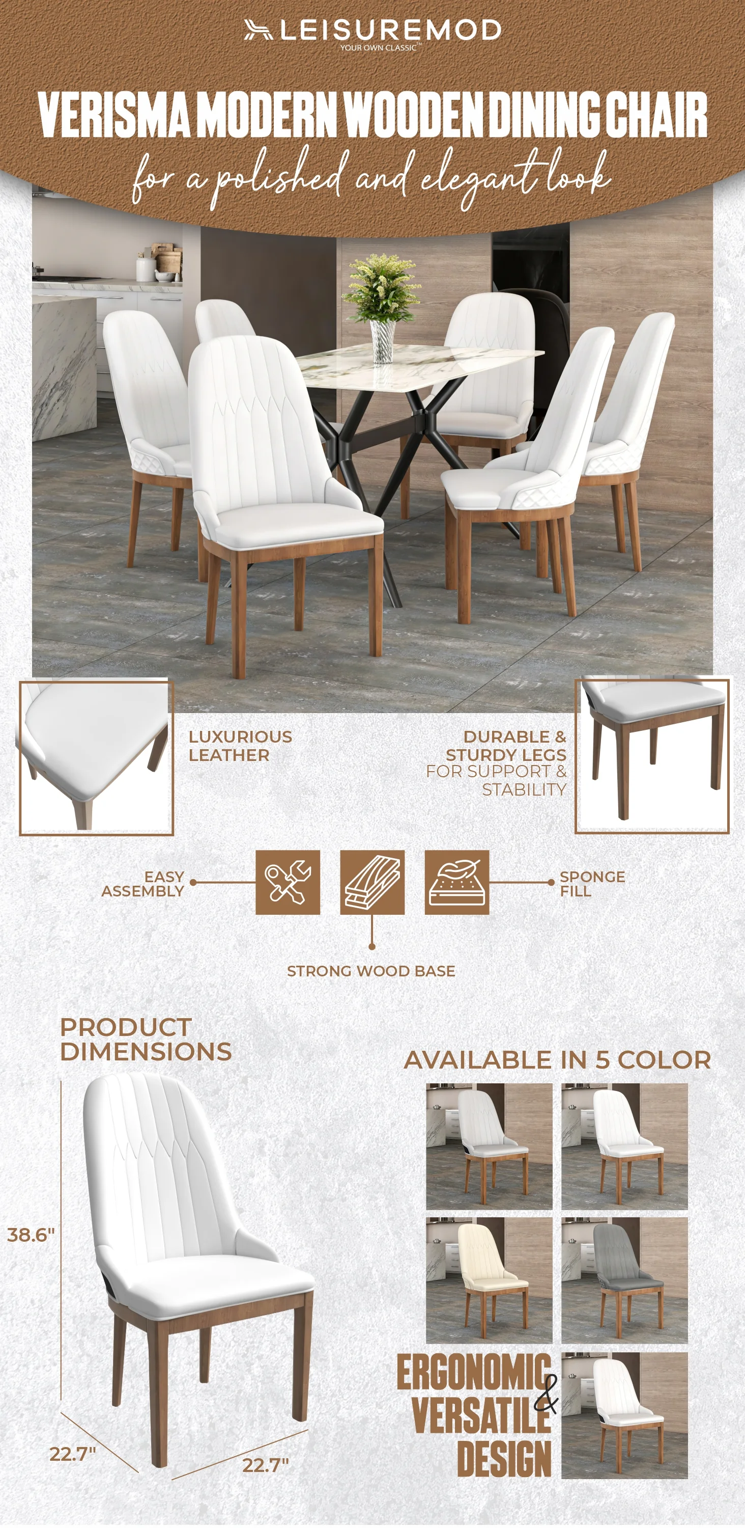 Verisma Collection Modern Wooden Dining Chair in White