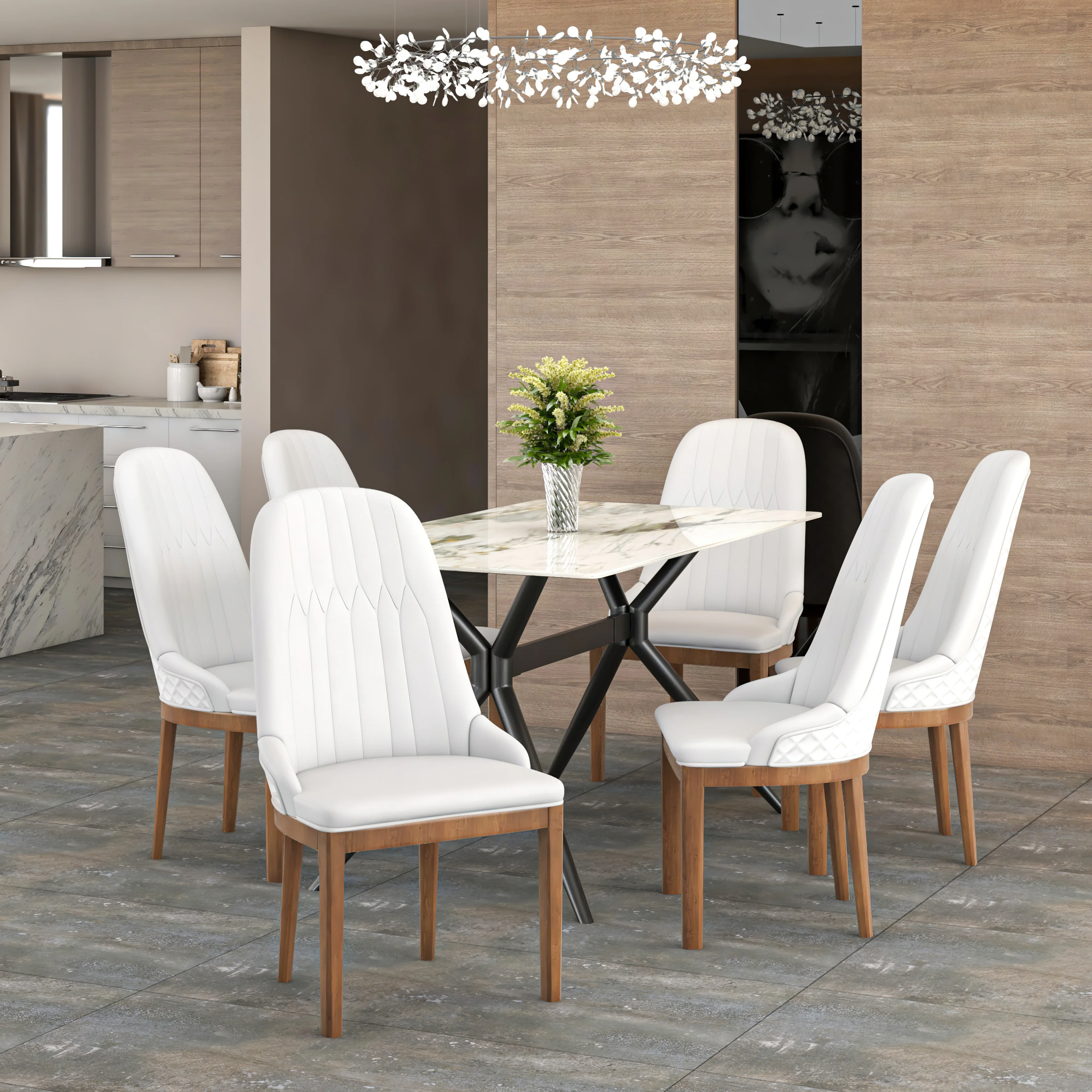 Verisma Collection Modern Wooden Dining Chair in White Set of 2