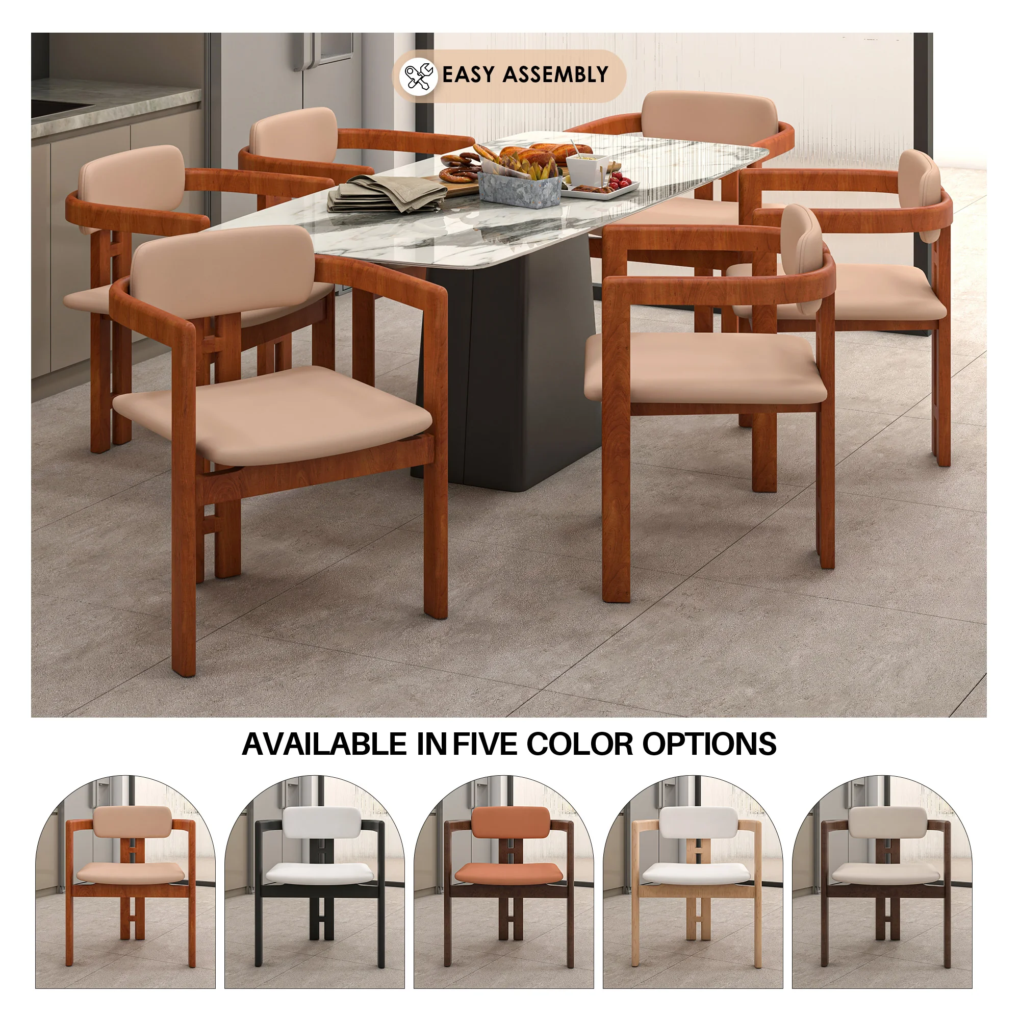 Velo Series Modern Dining Chair in Dark Natural Wood with Taupe Seat