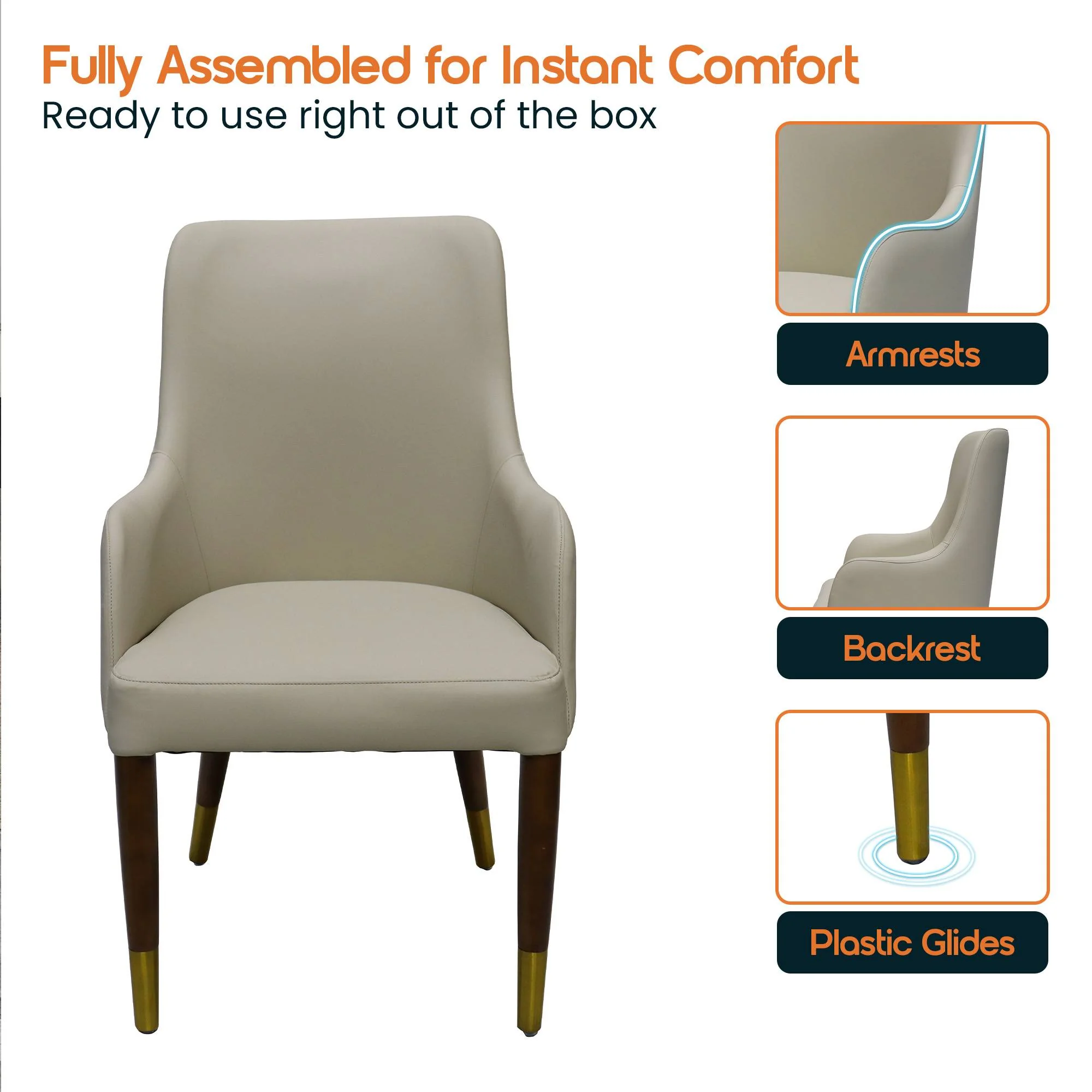 Viva Collection Modern Wooden Dining Arm Chair in Taupe - Set of 4