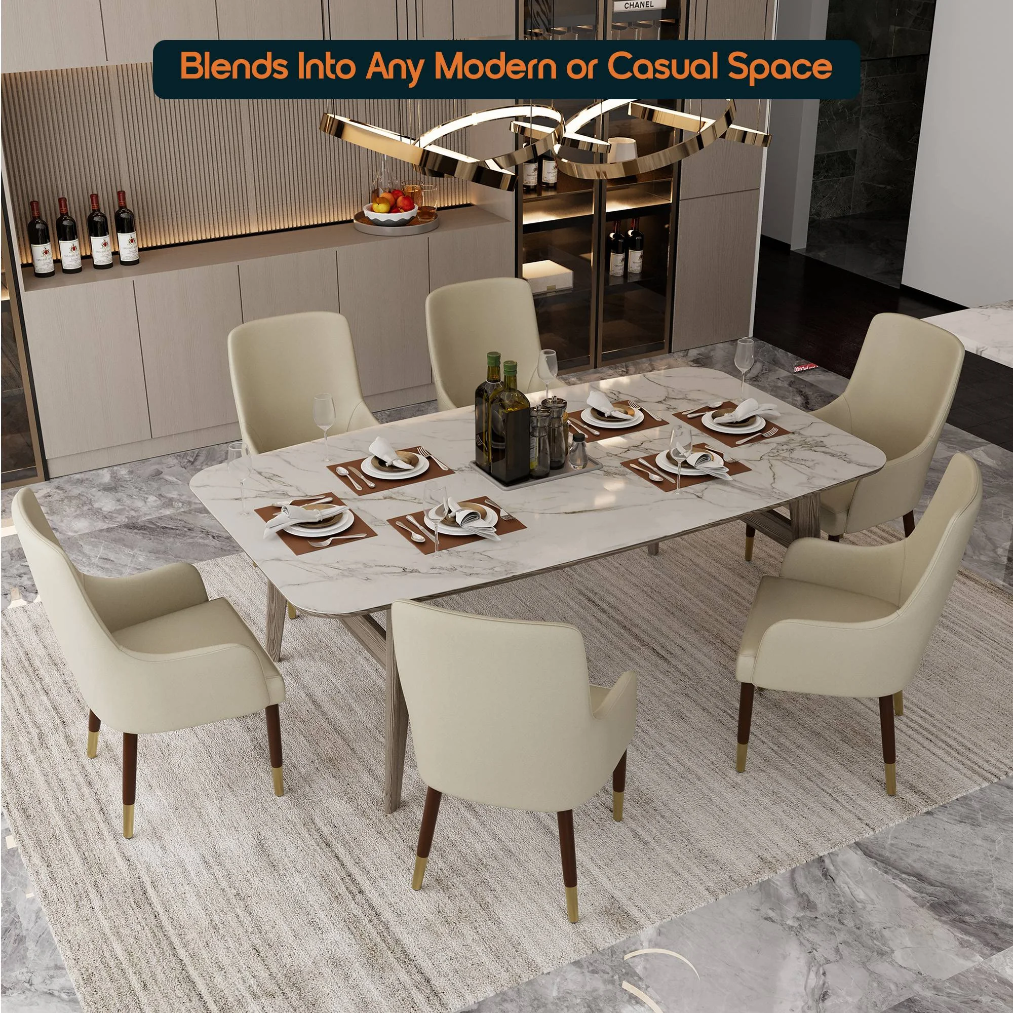 Viva Collection Modern Wooden Dining Arm Chair in Taupe - Set of 4