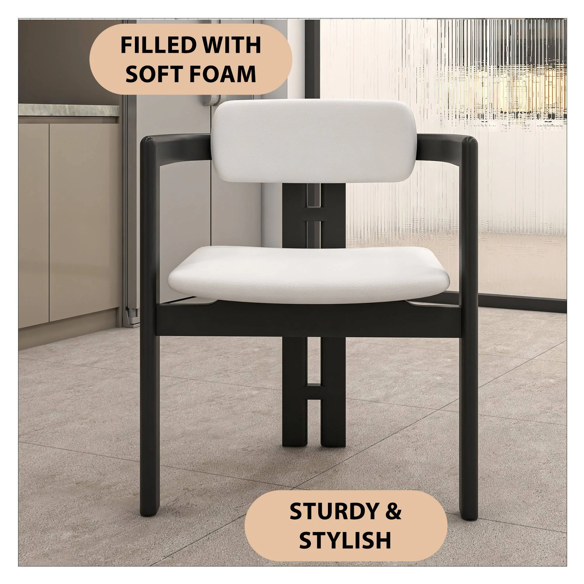 Velo Series Modern Dining Chair in Black Wood with Off White Seat