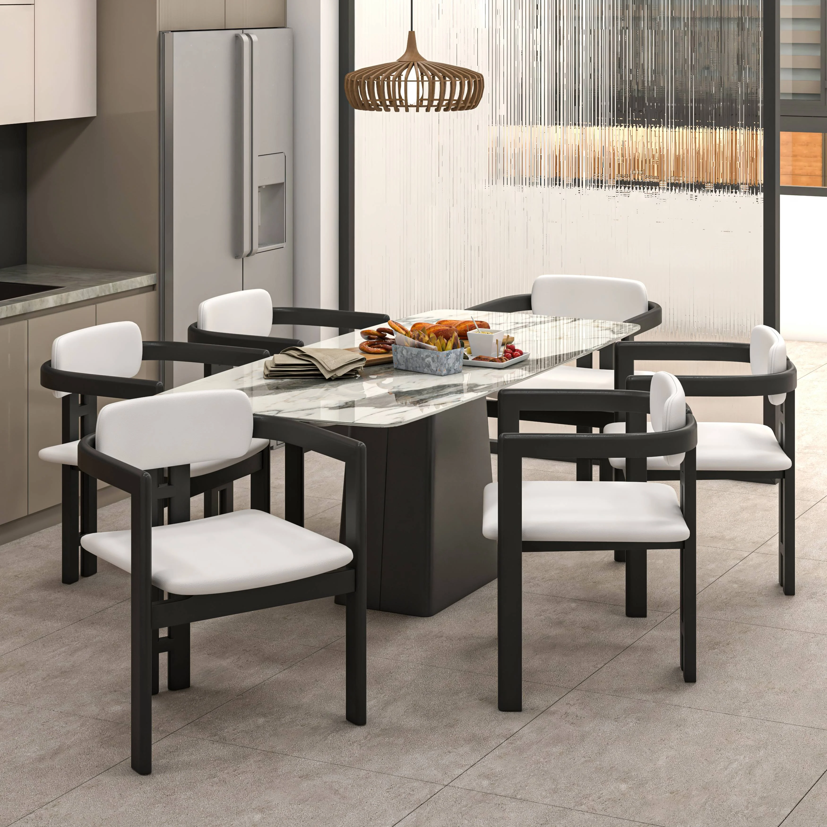 Velo Series Modern Dining Chair in Black Wood with Off White Seat