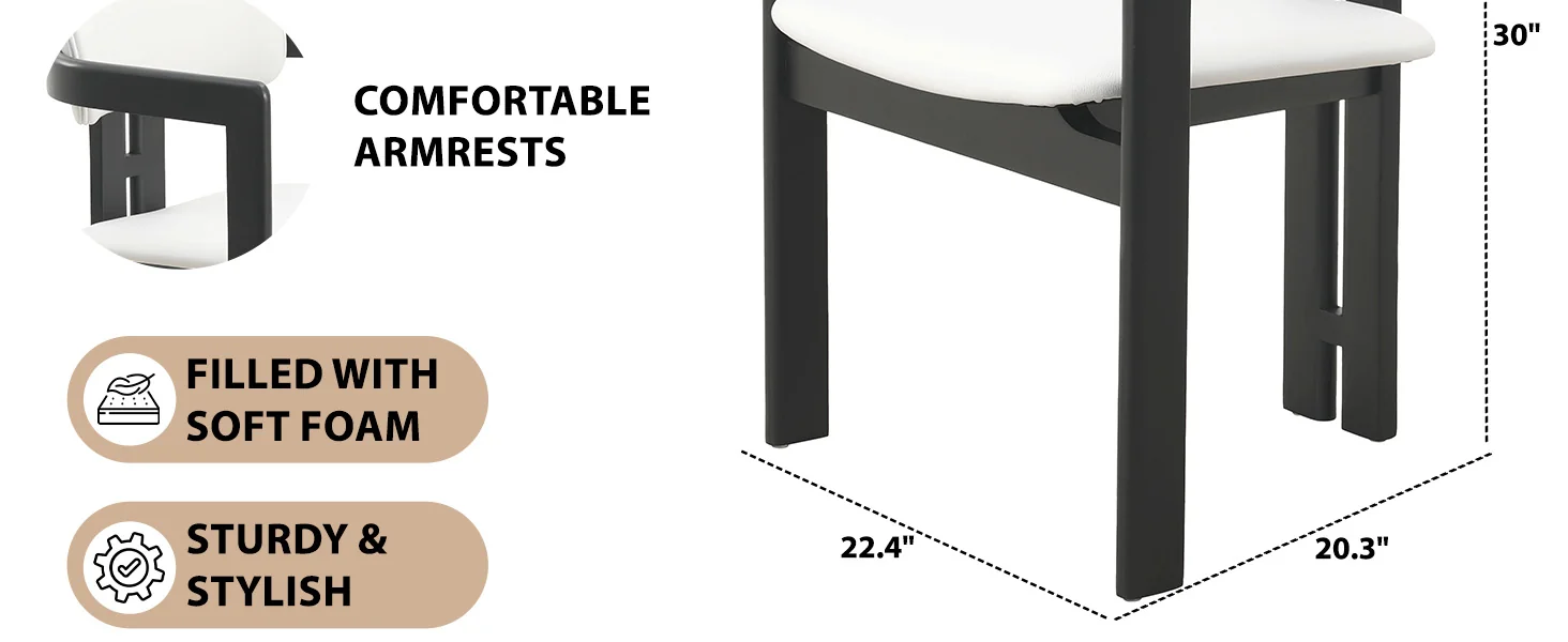 Velo Series Modern Dining Chair in Black Wood with Off White Seat
