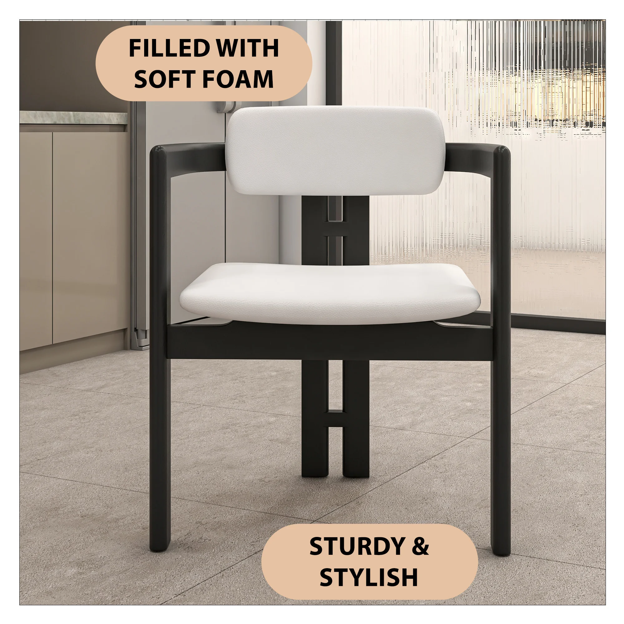 Velo Series Modern Dining Chair in Black Wood with Off White Seat